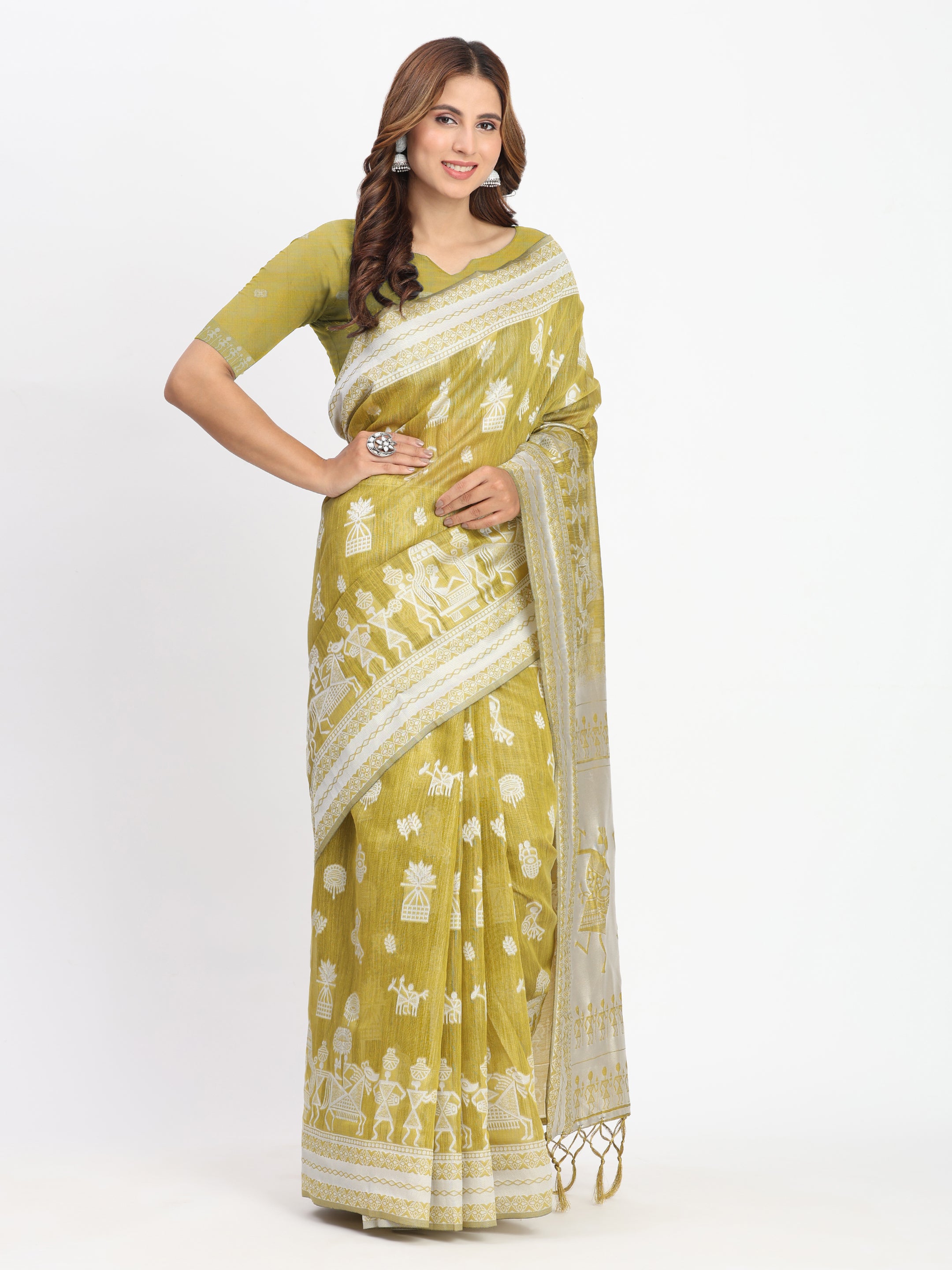 Mustard Linen Cotton Woven Designer Graceful Ethnic Saree