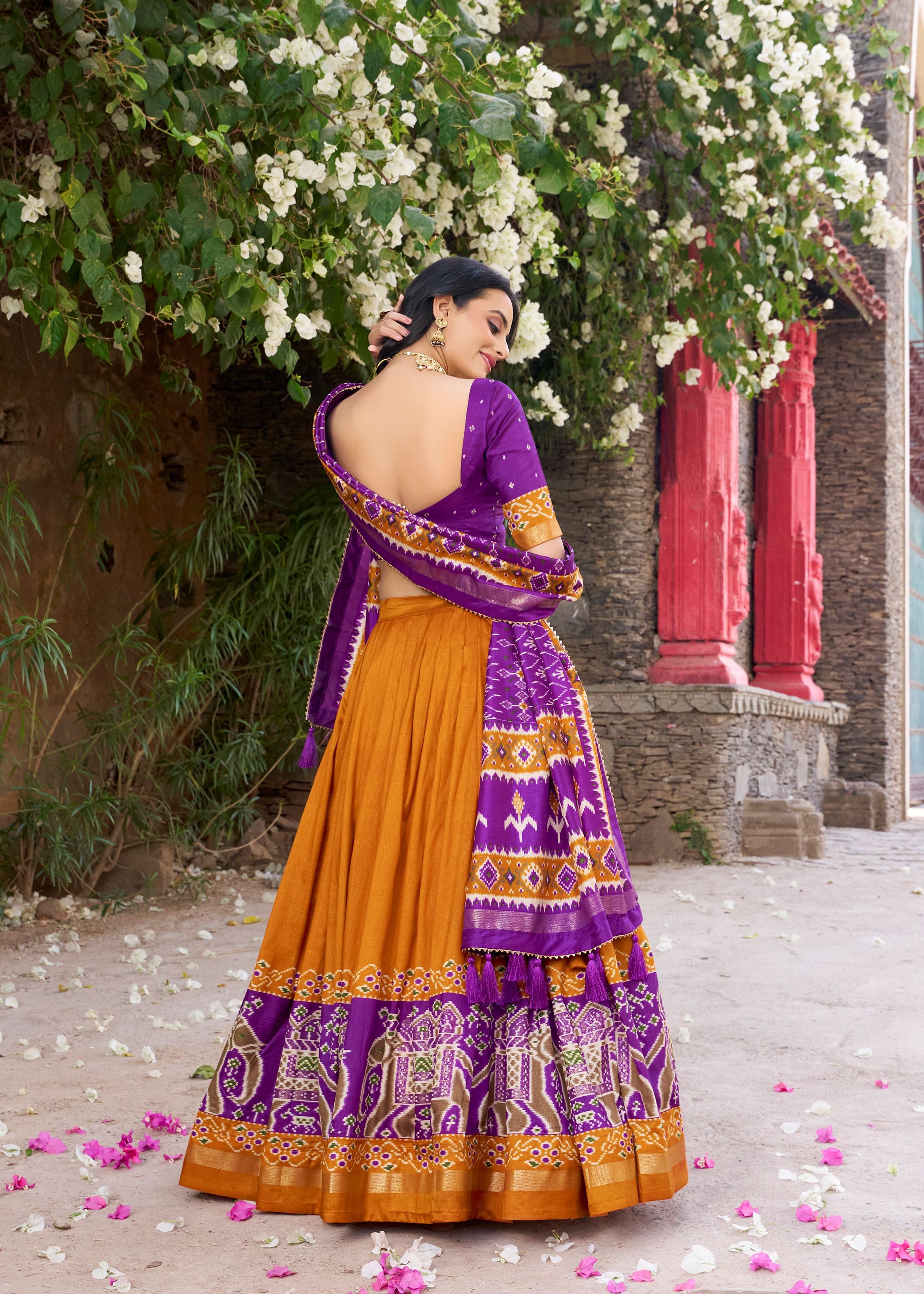 Mustard Perfection Patola Printed Tussar Silk Lehenga with Foil Highlights