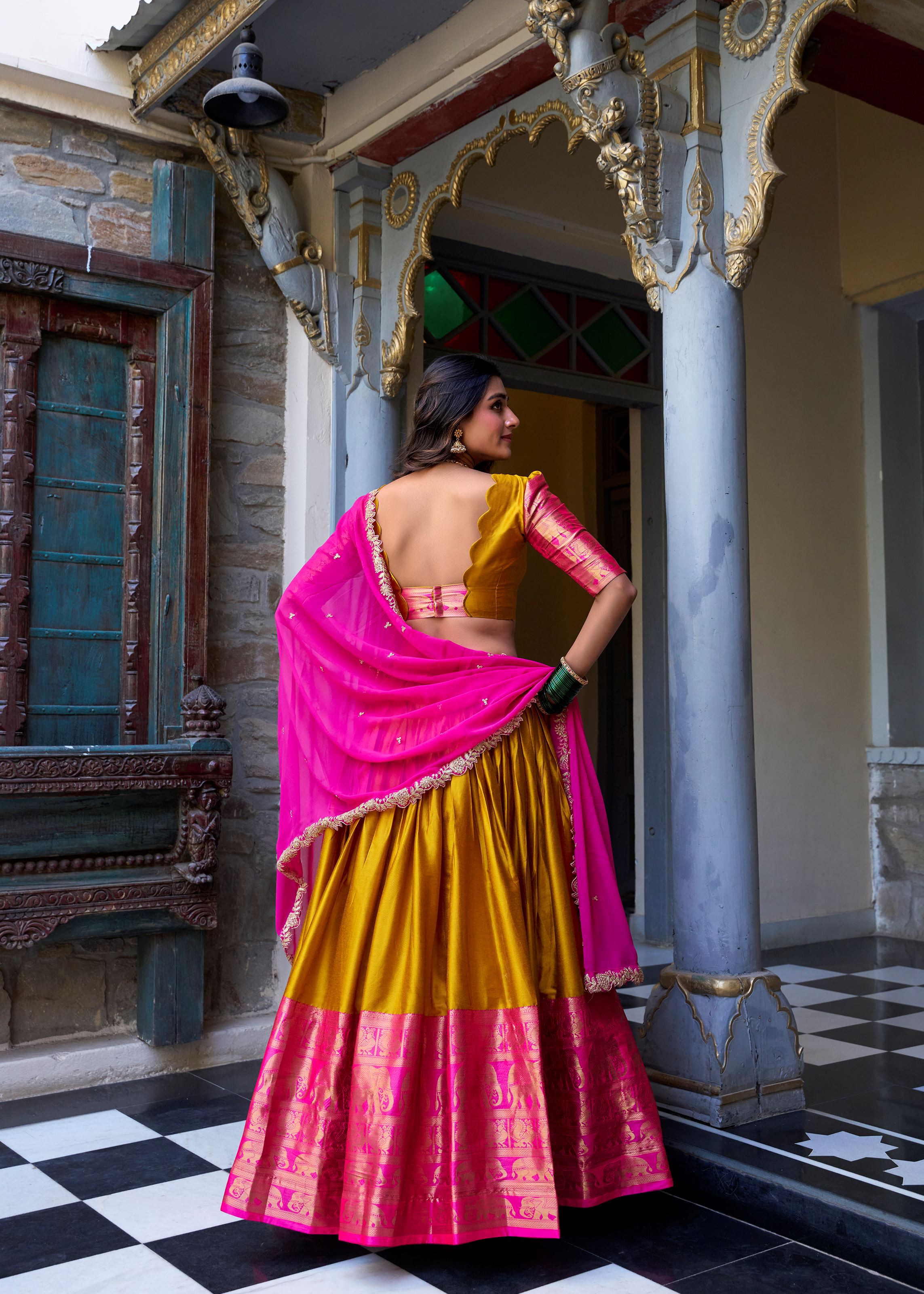 Mustard Radiance Narayan Pattu Lehenga Embellished With Exquisite Zari Weaves