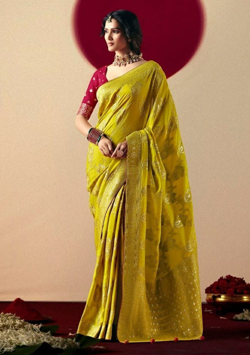 Mustard Saree With Jacquard Woven Work
