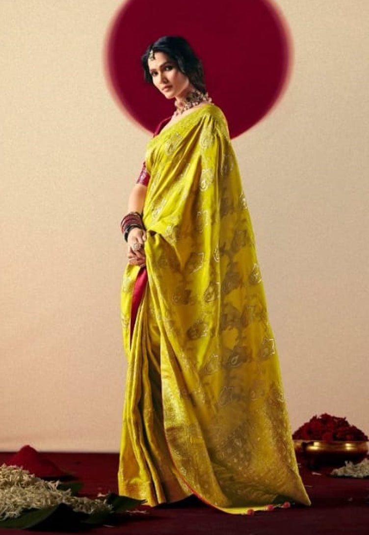 Mustard Saree With Jacquard Woven Work