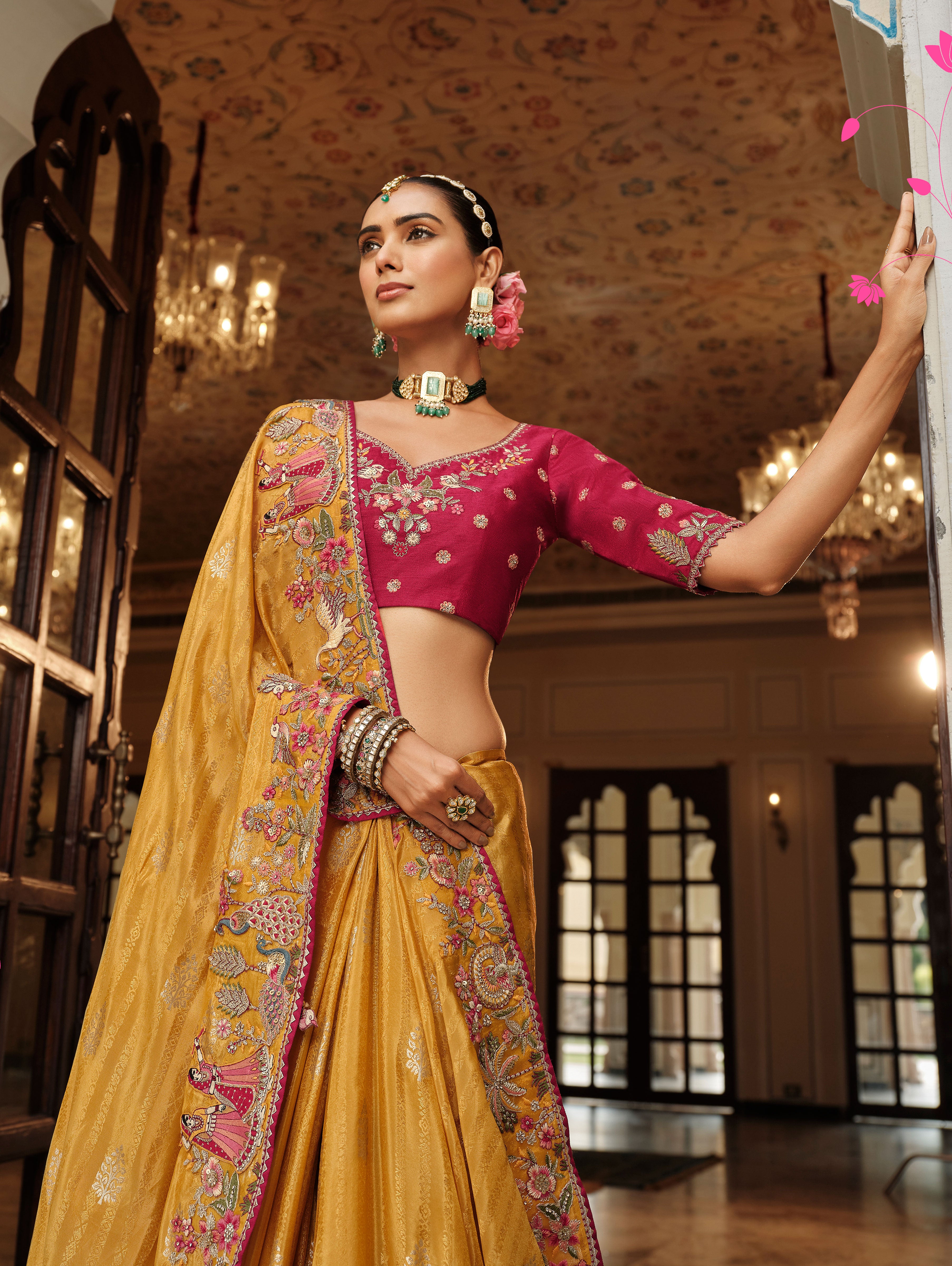 Mustard Saree With Zari weaving With Heavy Thread Embroidery With khatli work