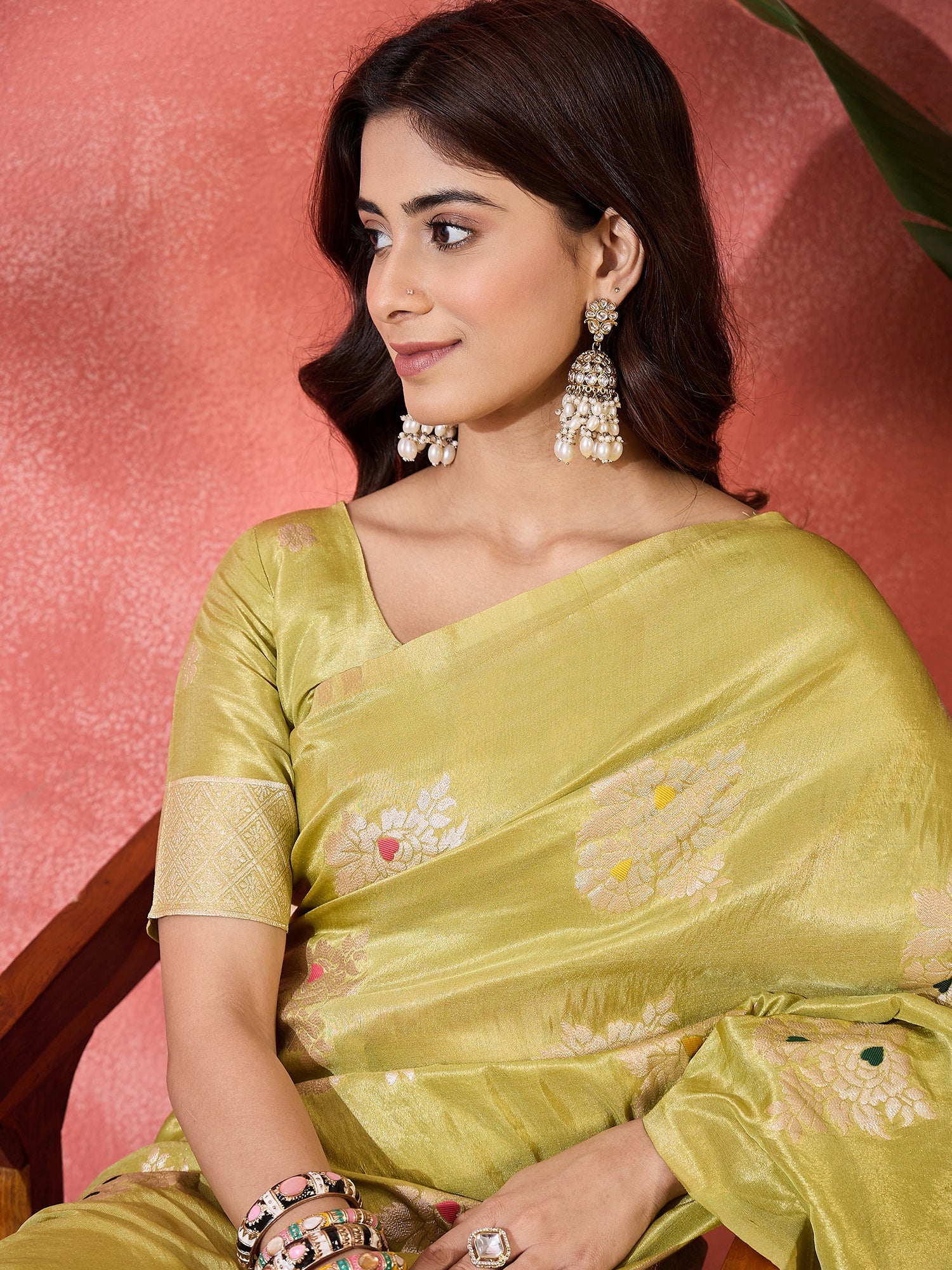 Mustard Shimmer Silk Woven Jacquard Designer Traditional Partywear Saree