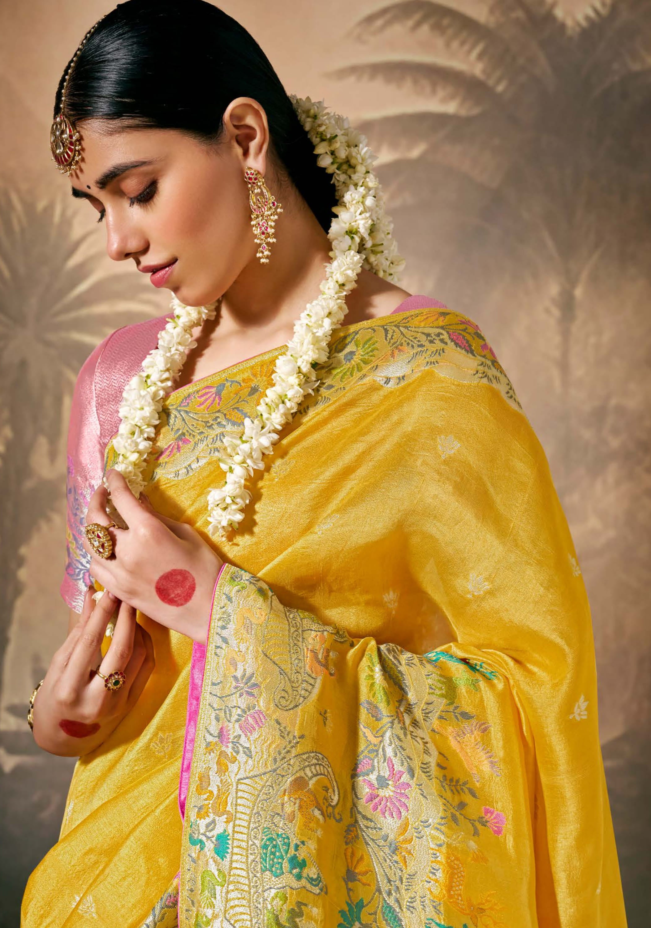 Mustard Silk Saree With Jacquard Woven