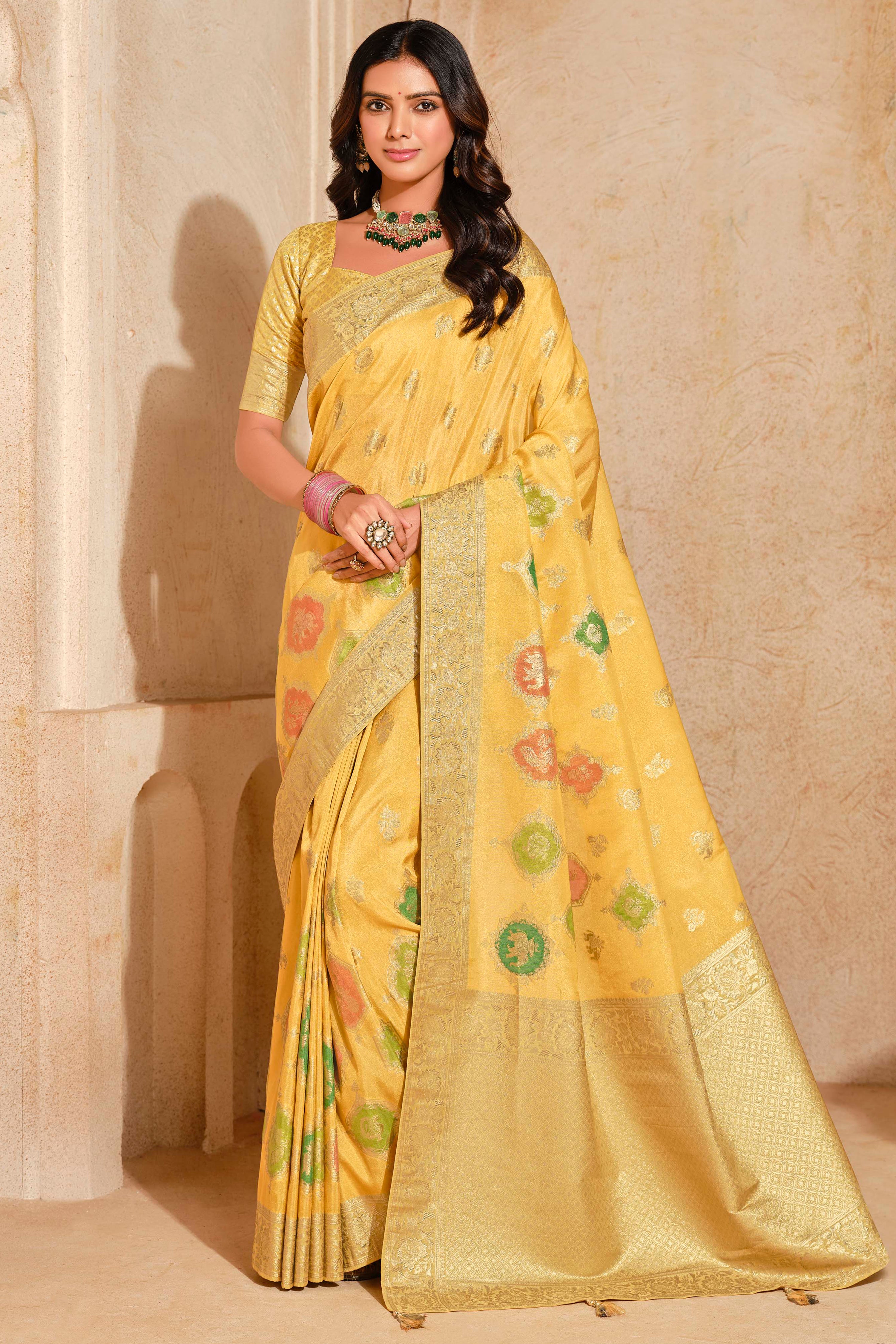 Mustard Silk Saree With Jacquard Woven Work