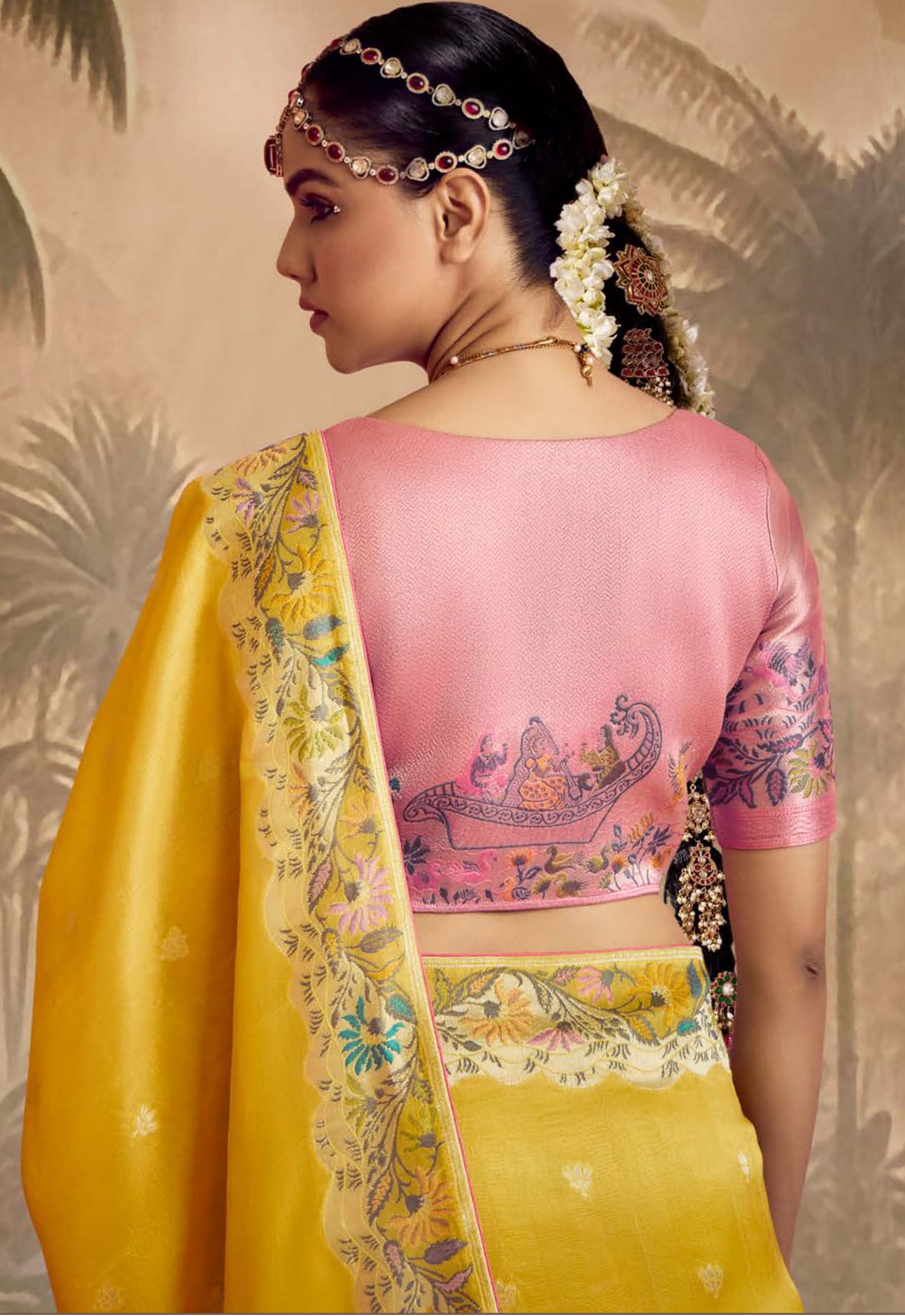 Mustard Silk Saree With Jacquard Woven