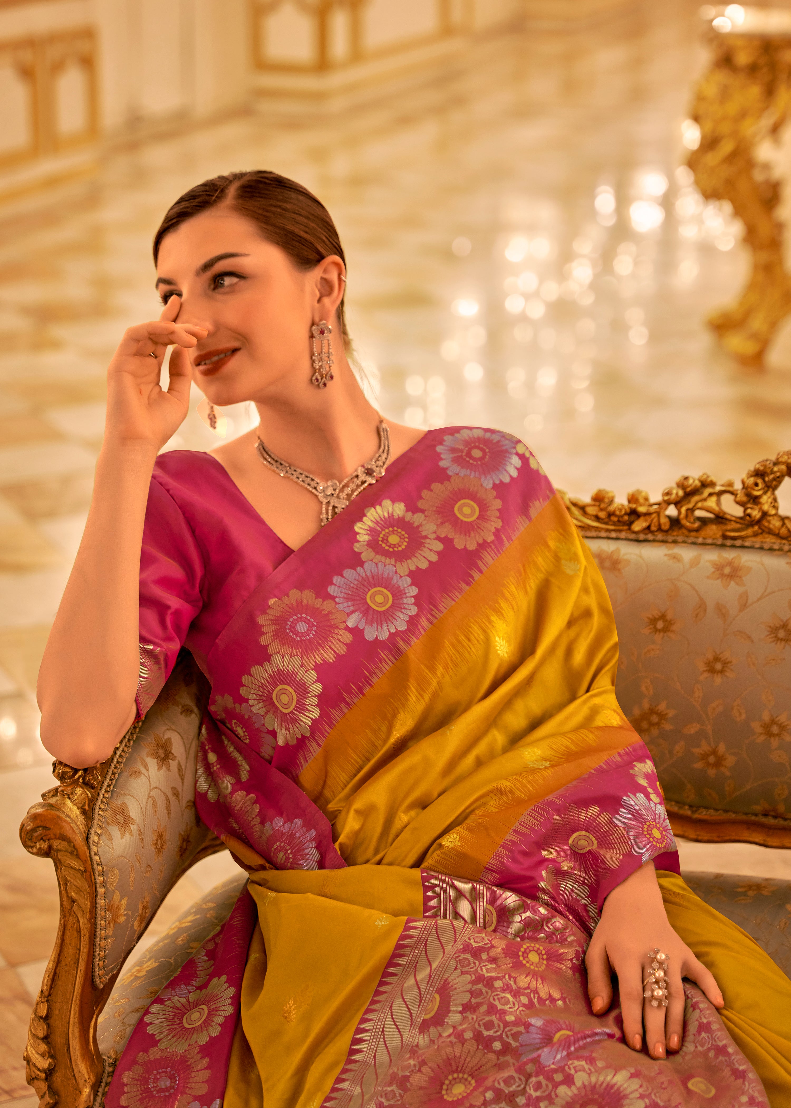 Mustard Soft Silk Saree With Jacquard Woven Work