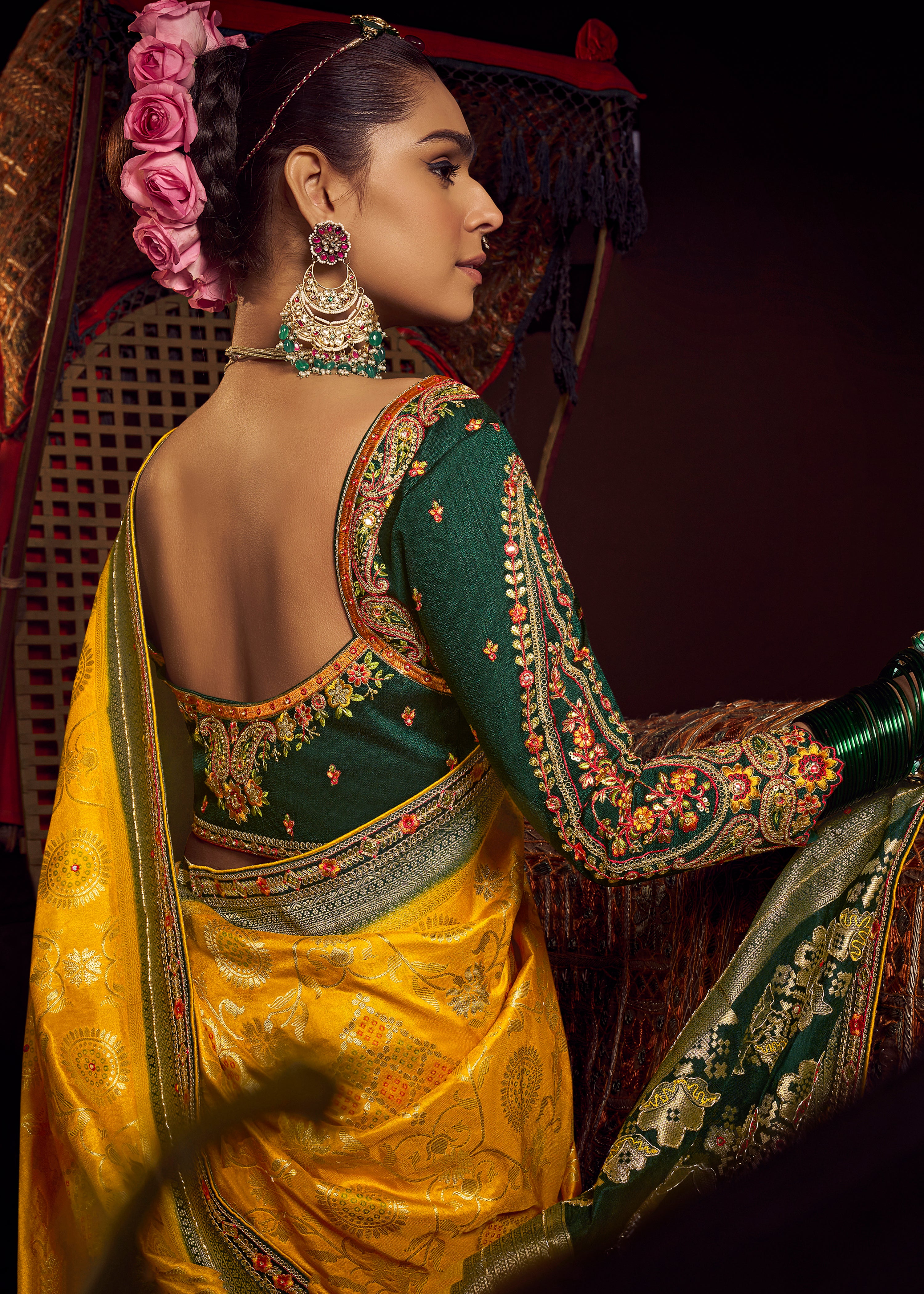 Mustard Viscose Dola Saree with Hand Work and Embroidered Blouse