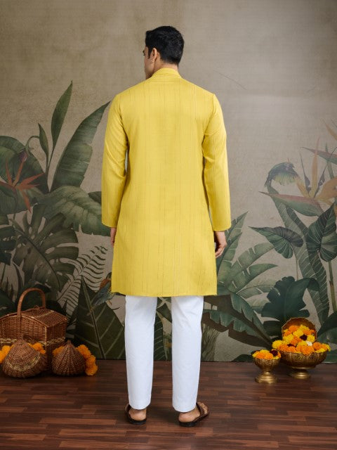 Mustard Viscose Silk Woven & Mirror Embroidery Kurta with Dupatta