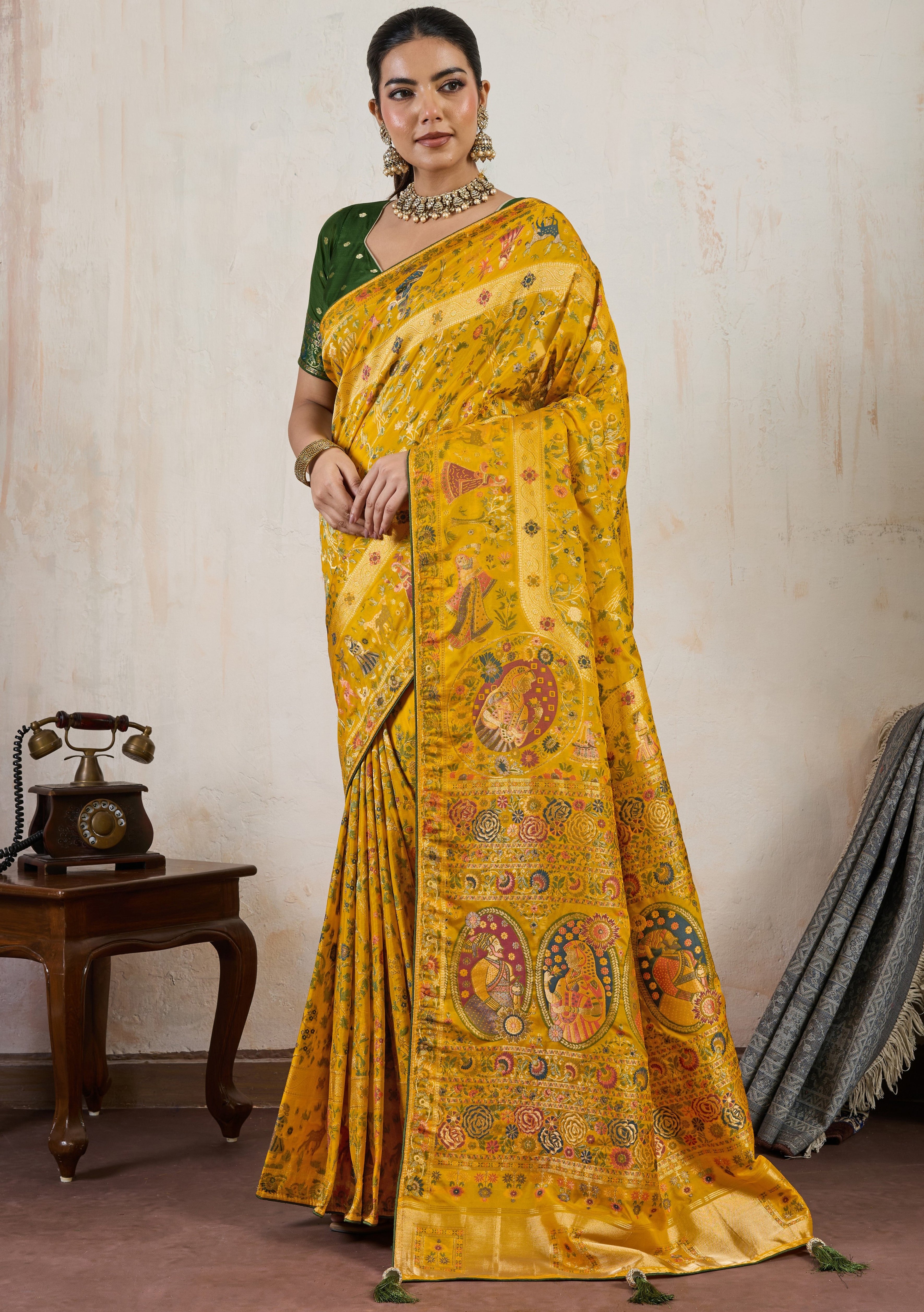 Mustard Saree With Meenakari with 3 Zari Shades & 8 Color Thread Shades, Creating a Masterpiece