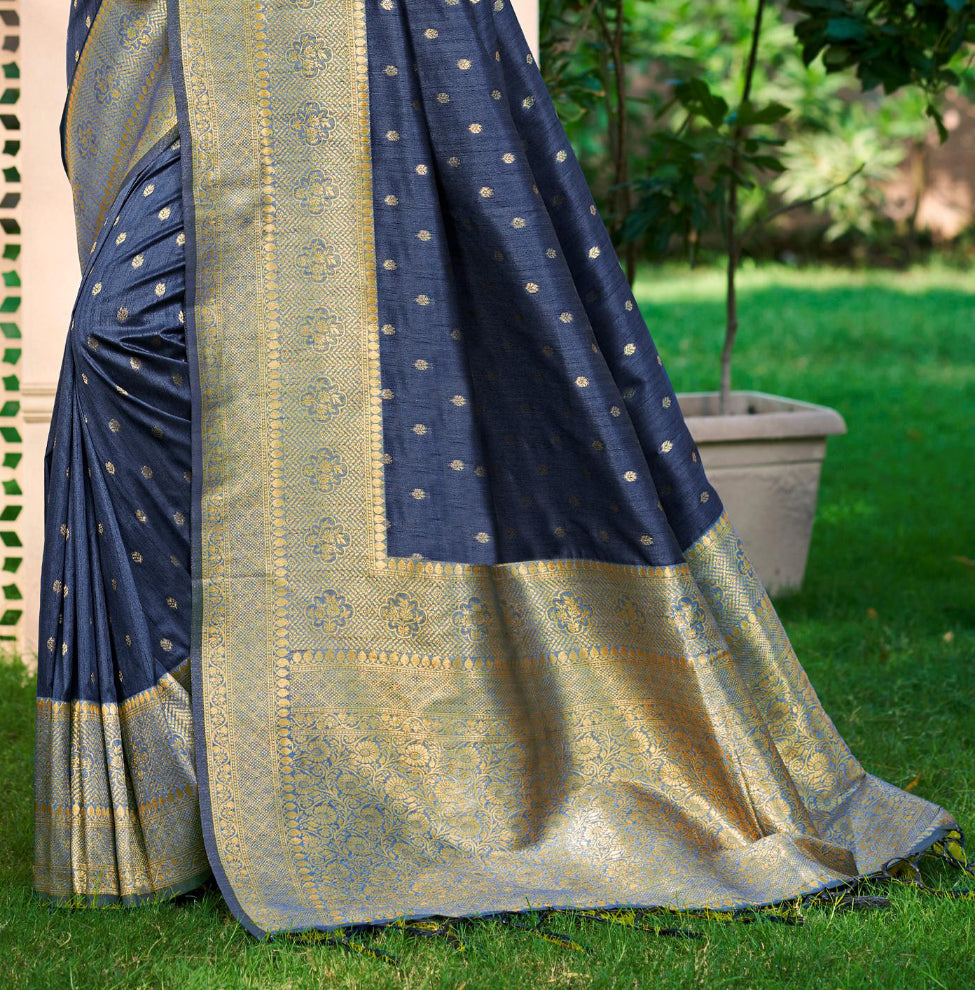 Navy Blue Assam Silk Saree With Effortless Style and Everyday Grace