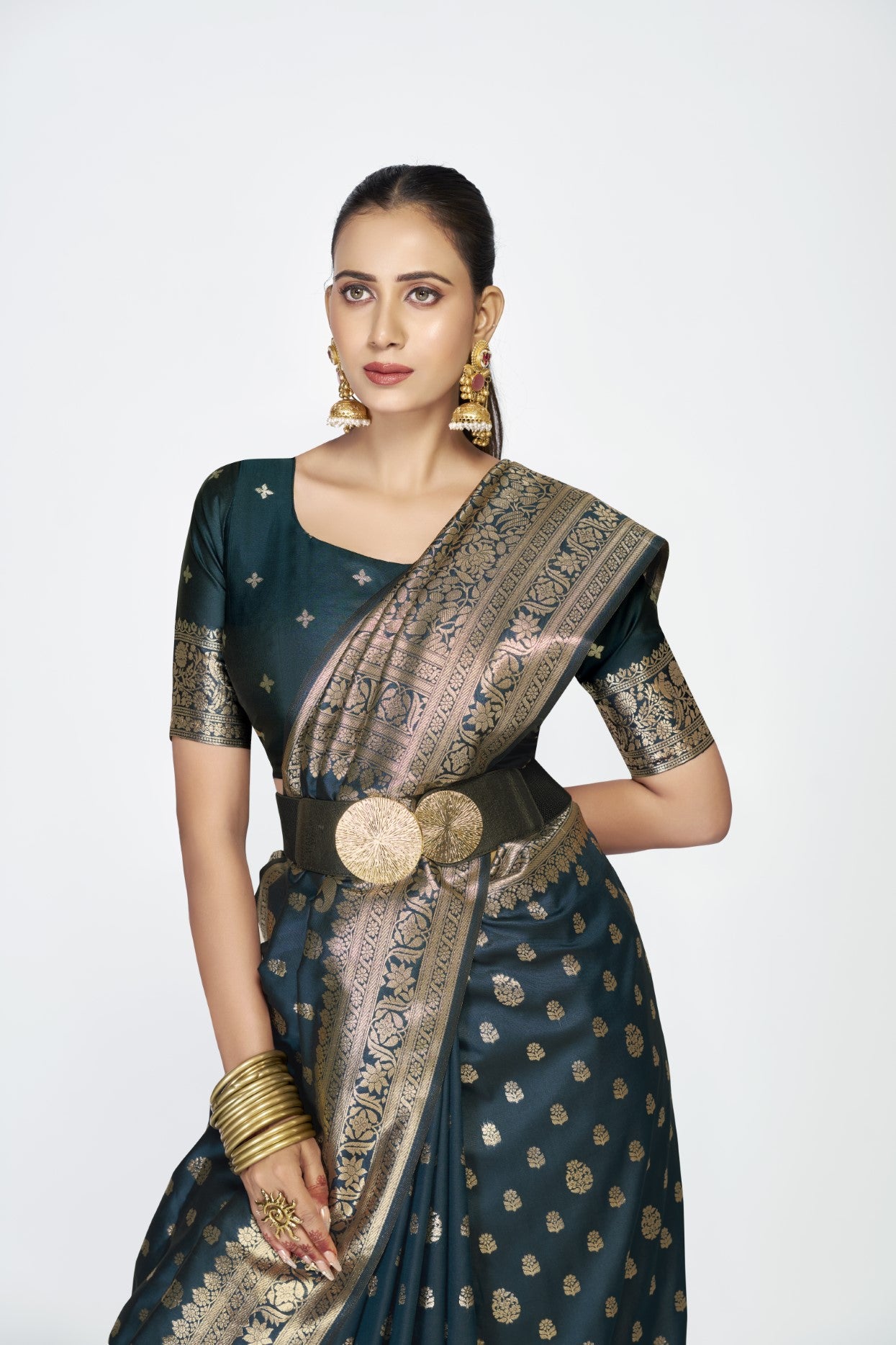 Navy Blue Banarasi Silk Saree with Weaving