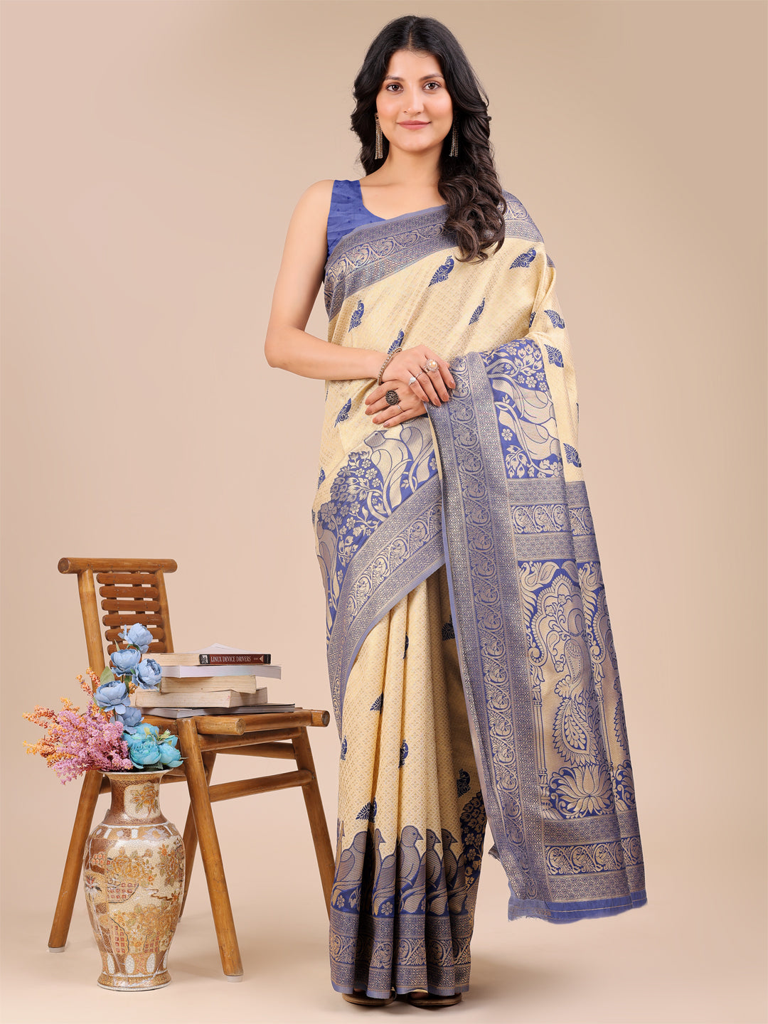 Navy Blue Banarasi Silk Woven Jacquard Designer Graceful Ceremonial Saree
