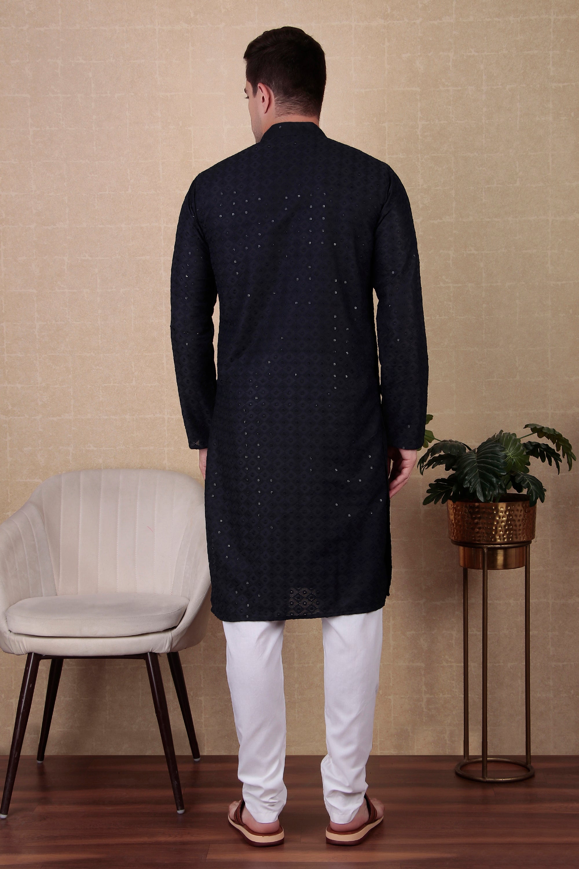 Navy Blue Bollywood Style Kurta Payjama Set with Sequins – Elegant Party Ensemble