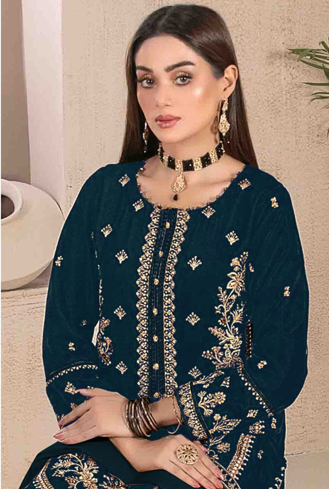 Navy Blue Heavy Designer Suit With Heavy Embroidery Work
