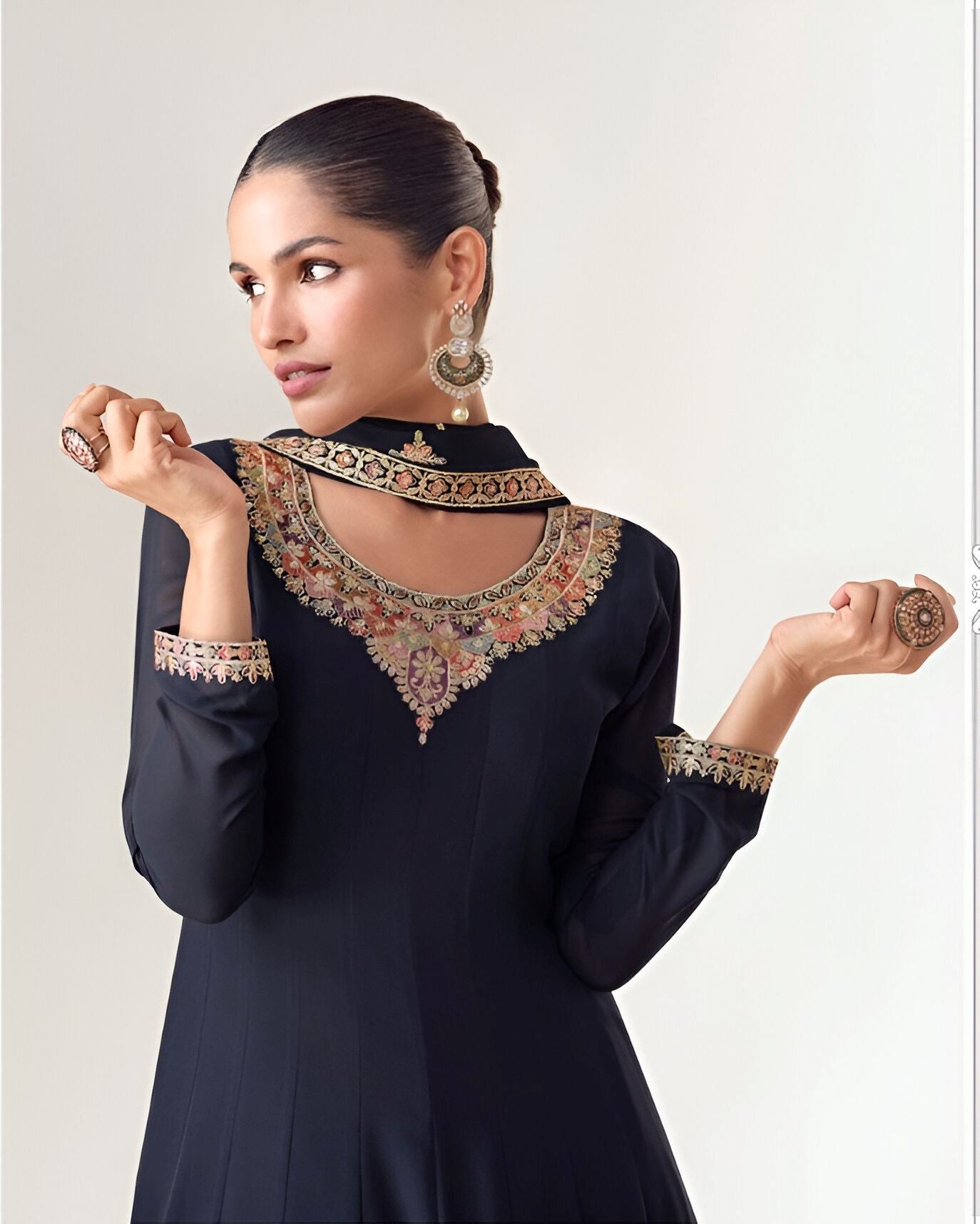 Navy Blue Heavy Designer Suit With Heavy Embroidery Work