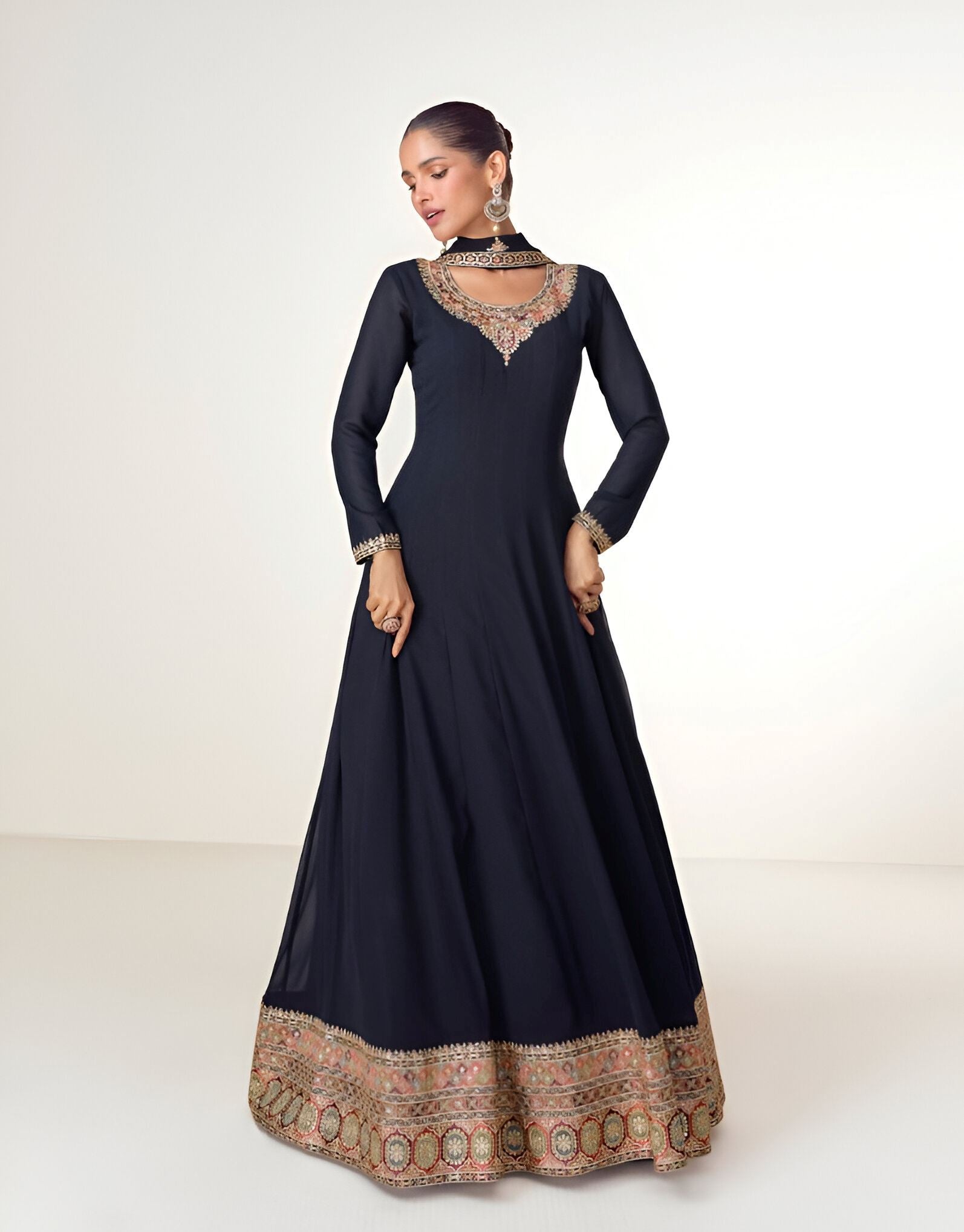 Navy Blue Heavy Designer Suit With Heavy Embroidery Work