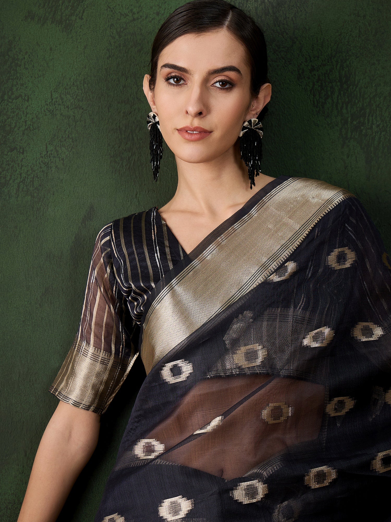 Navy Blue Khadi Organza Woven Jacquard Designer Graceful Traditional Saree