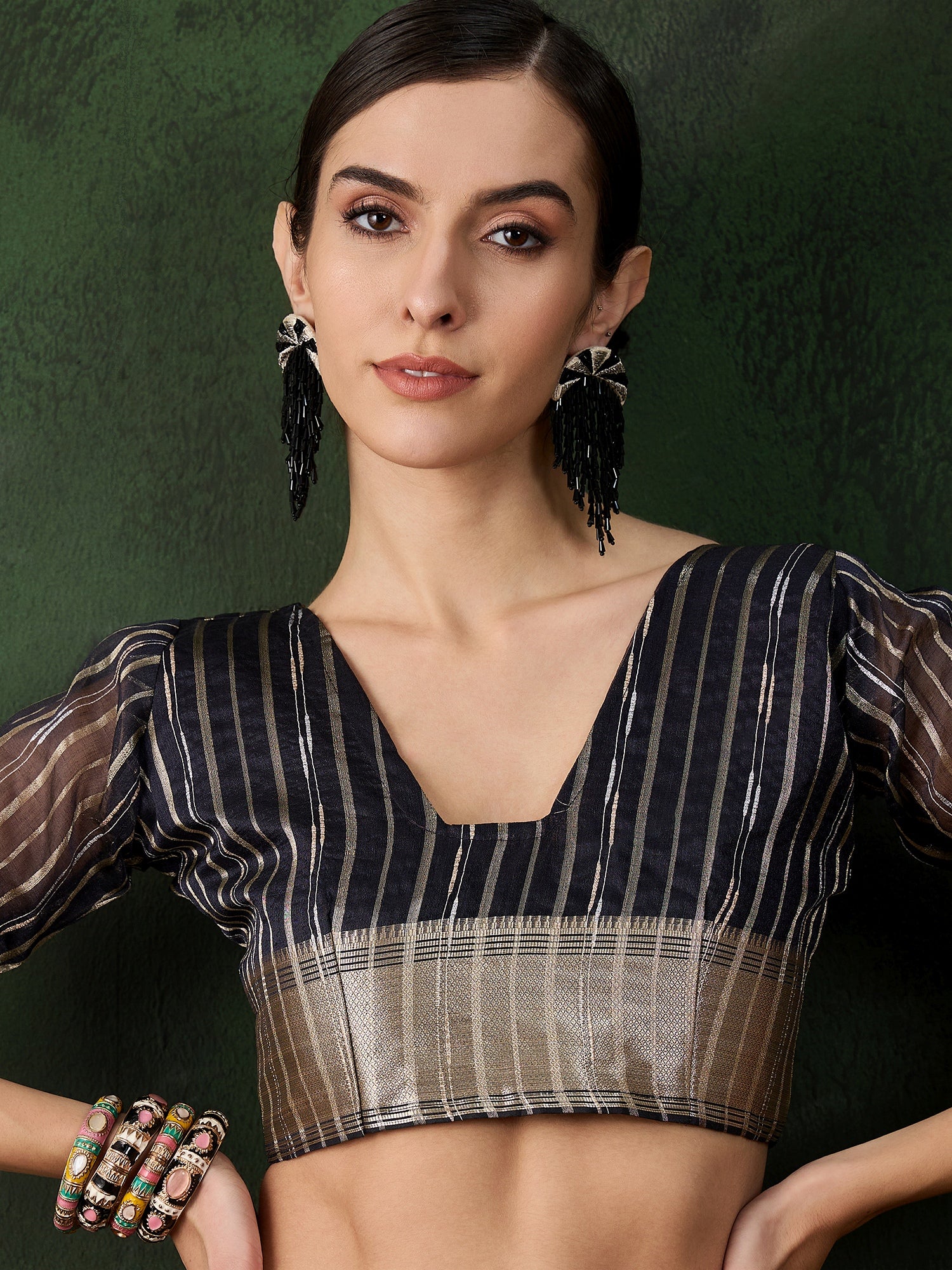 Navy Blue Khadi Organza Woven Jacquard Designer Graceful Traditional Saree