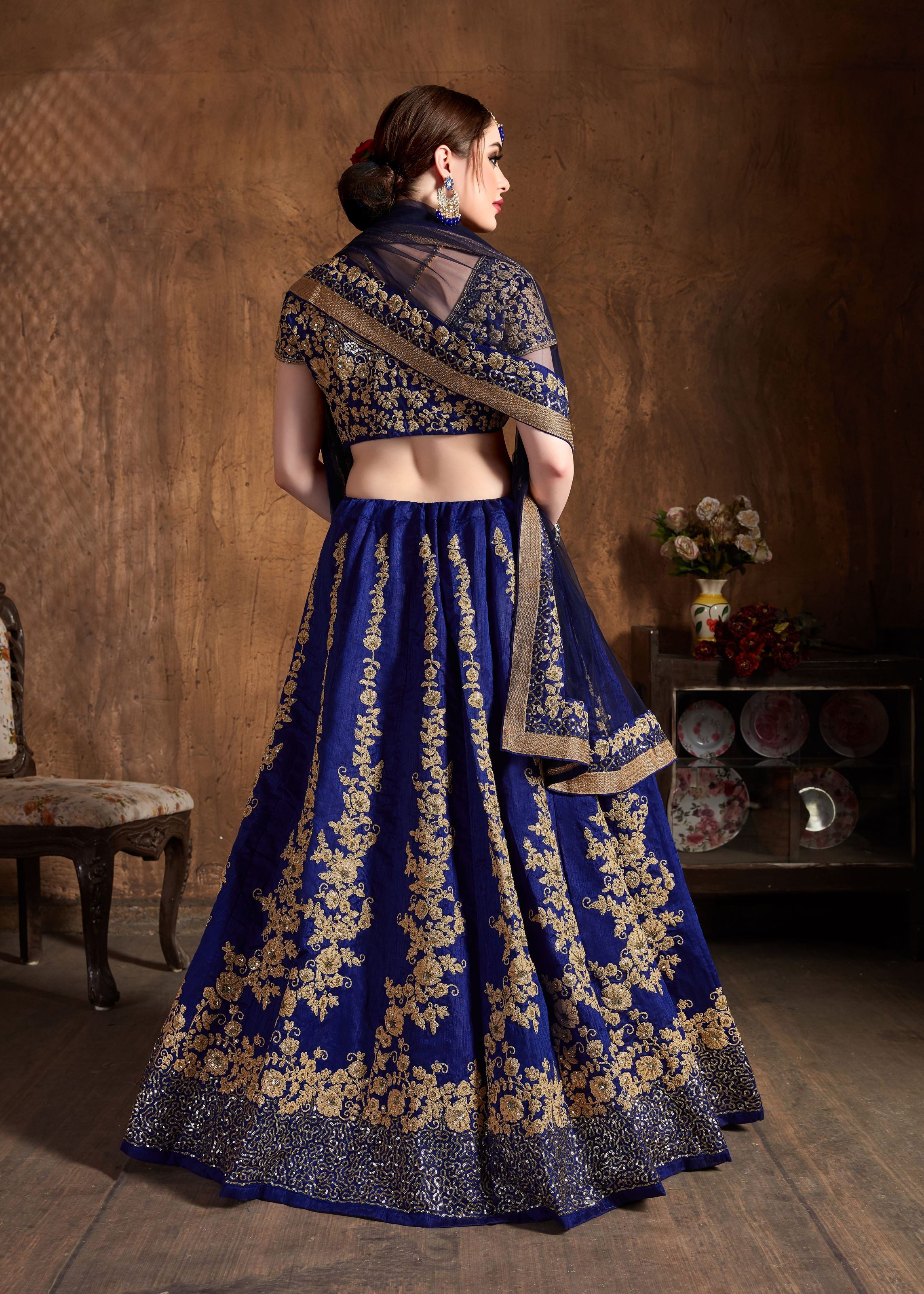 Navy Blue Lehenga Choli With Dori And Sequins Embroidery