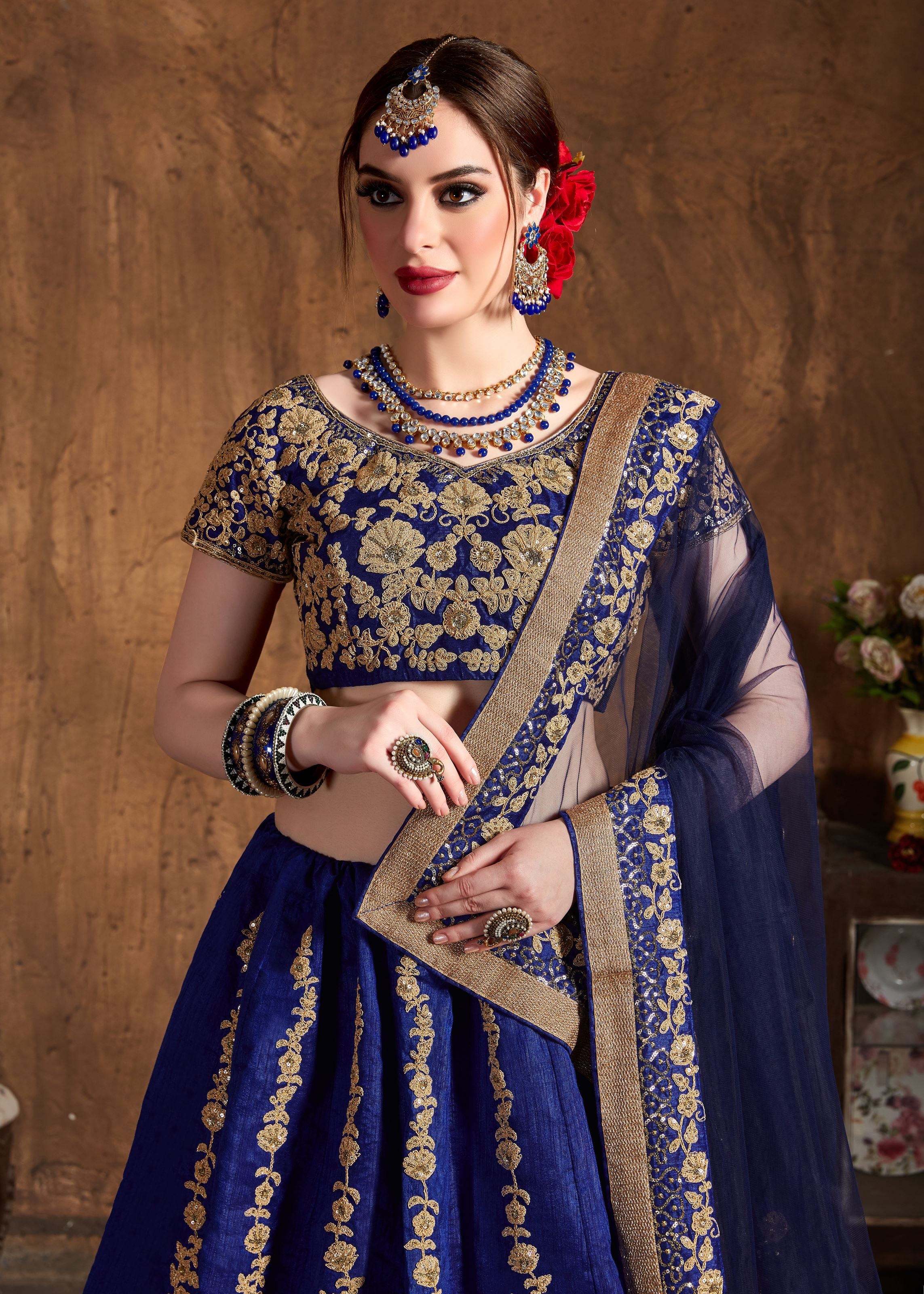 Navy Blue Lehenga Choli With Dori And Sequins Embroidery