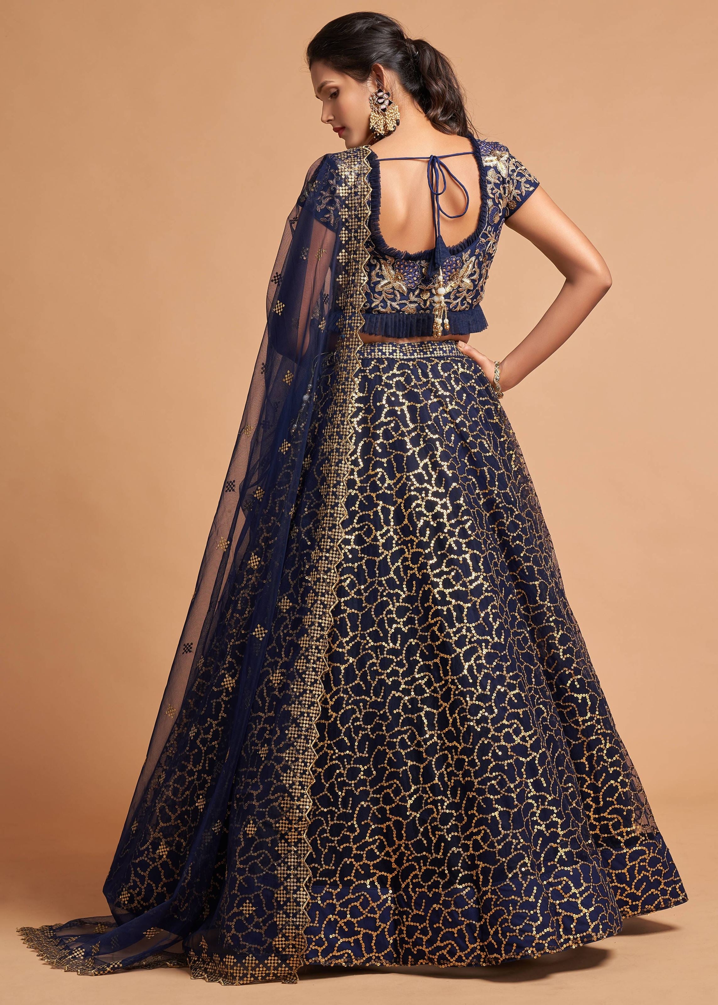 Navy Blue Lehenga Choli With Zari, Badla, Dori And Threads Embroidery Work