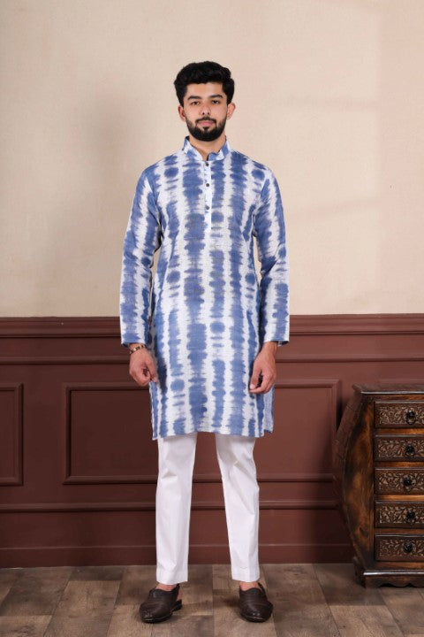 Navy Blue Linen Digital Printed Graceful Kurta Pajama