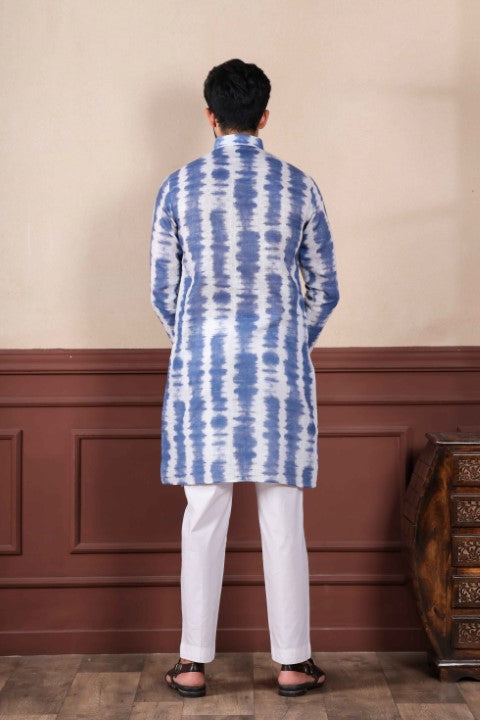 Navy Blue Linen Digital Printed Graceful Kurta Pajama