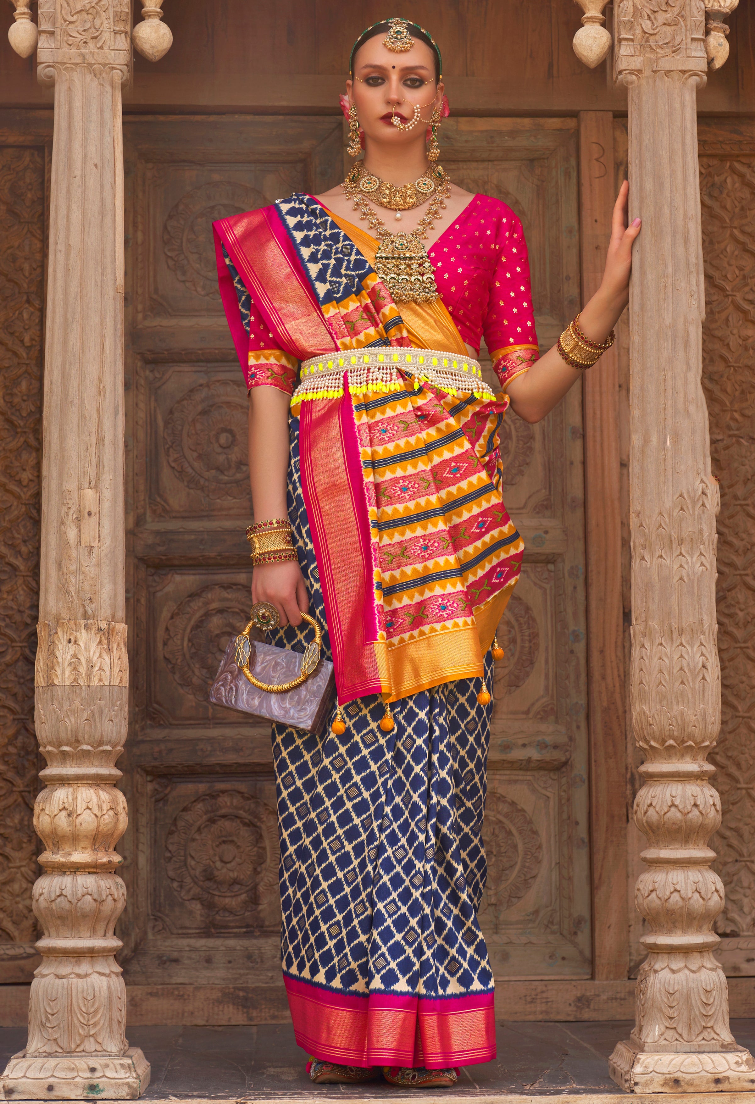 Navy Blue PV Silk Saree with Printed