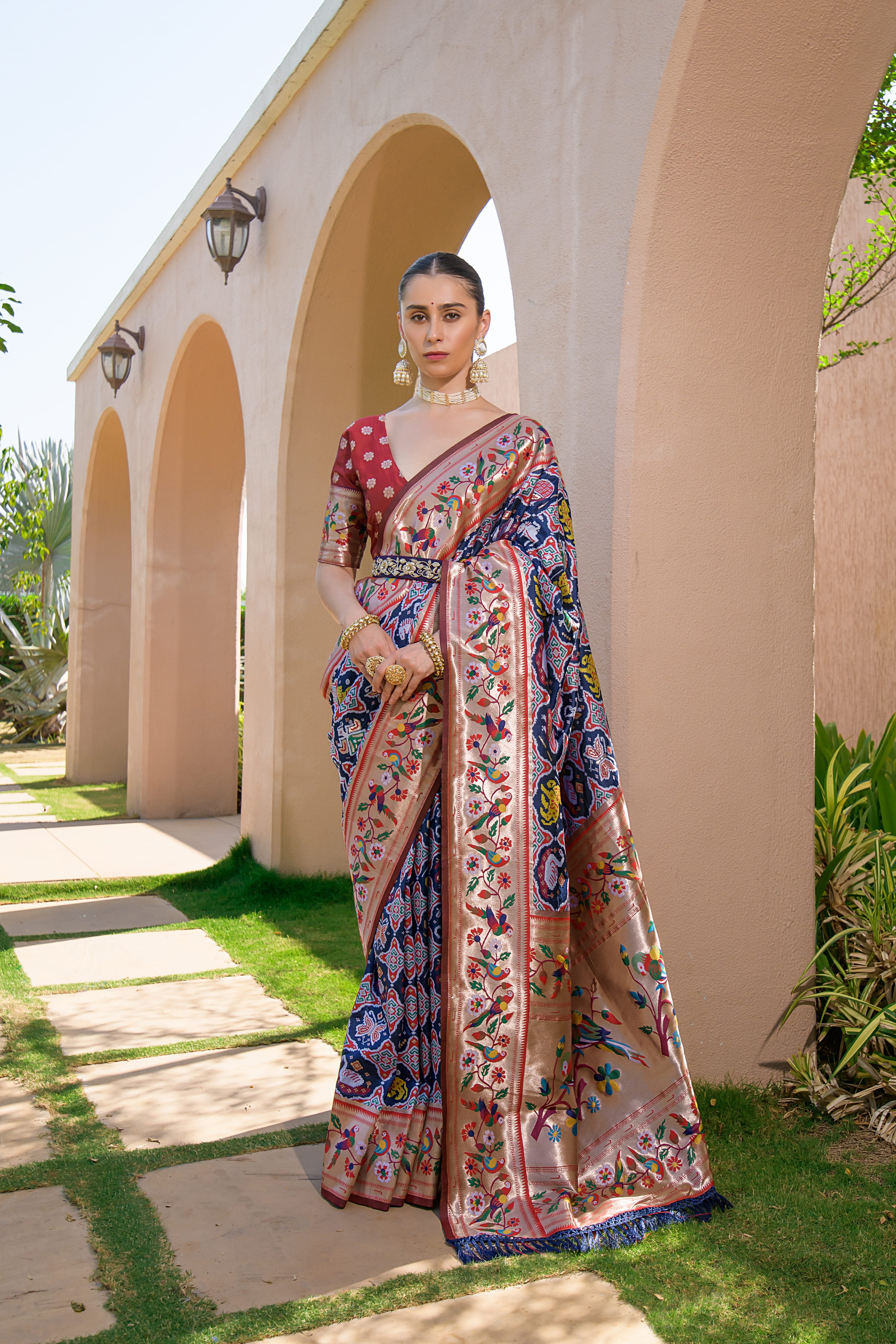 Navy Blue Paithani Silk Saree with Meenakari Zari and Pallu