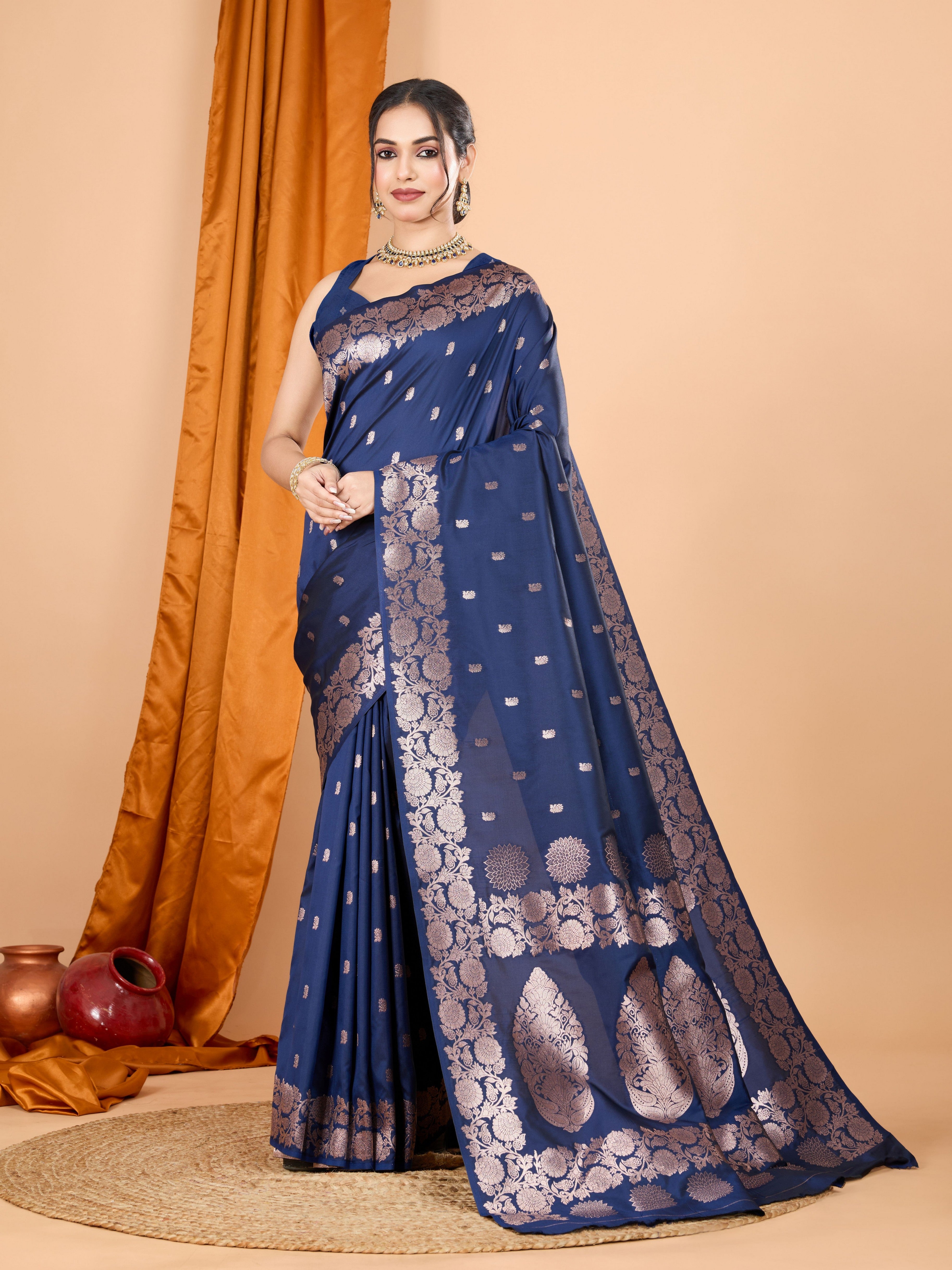 Navy Blue Rich Woven Jari Designer Banarasi Silk Saree