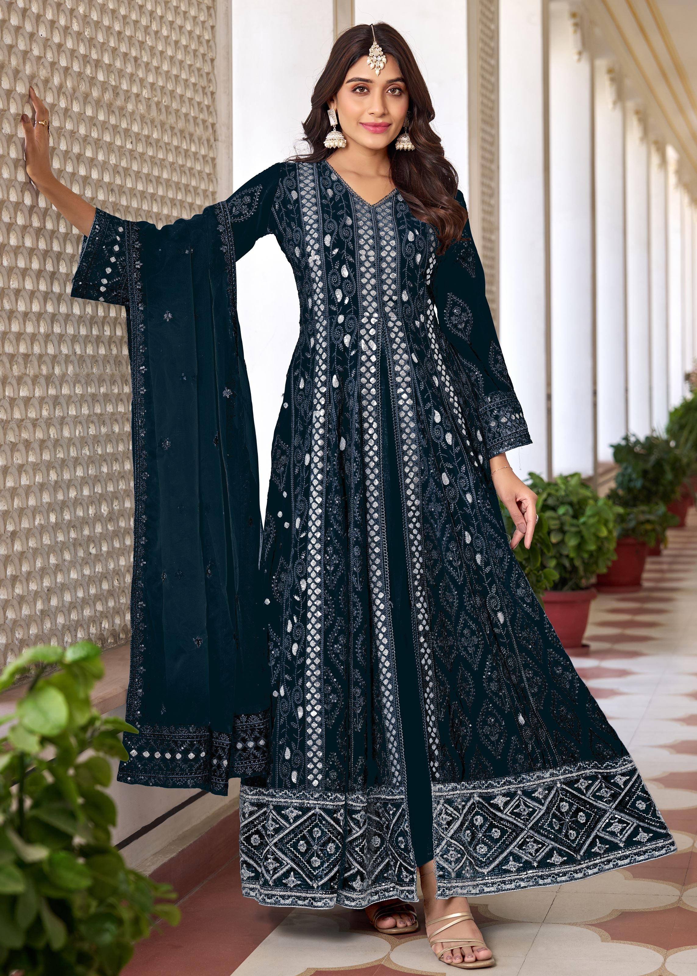 Navy Blue Salwar Kameez with Heavy Thread, Zari and Sequance Embroidered Work