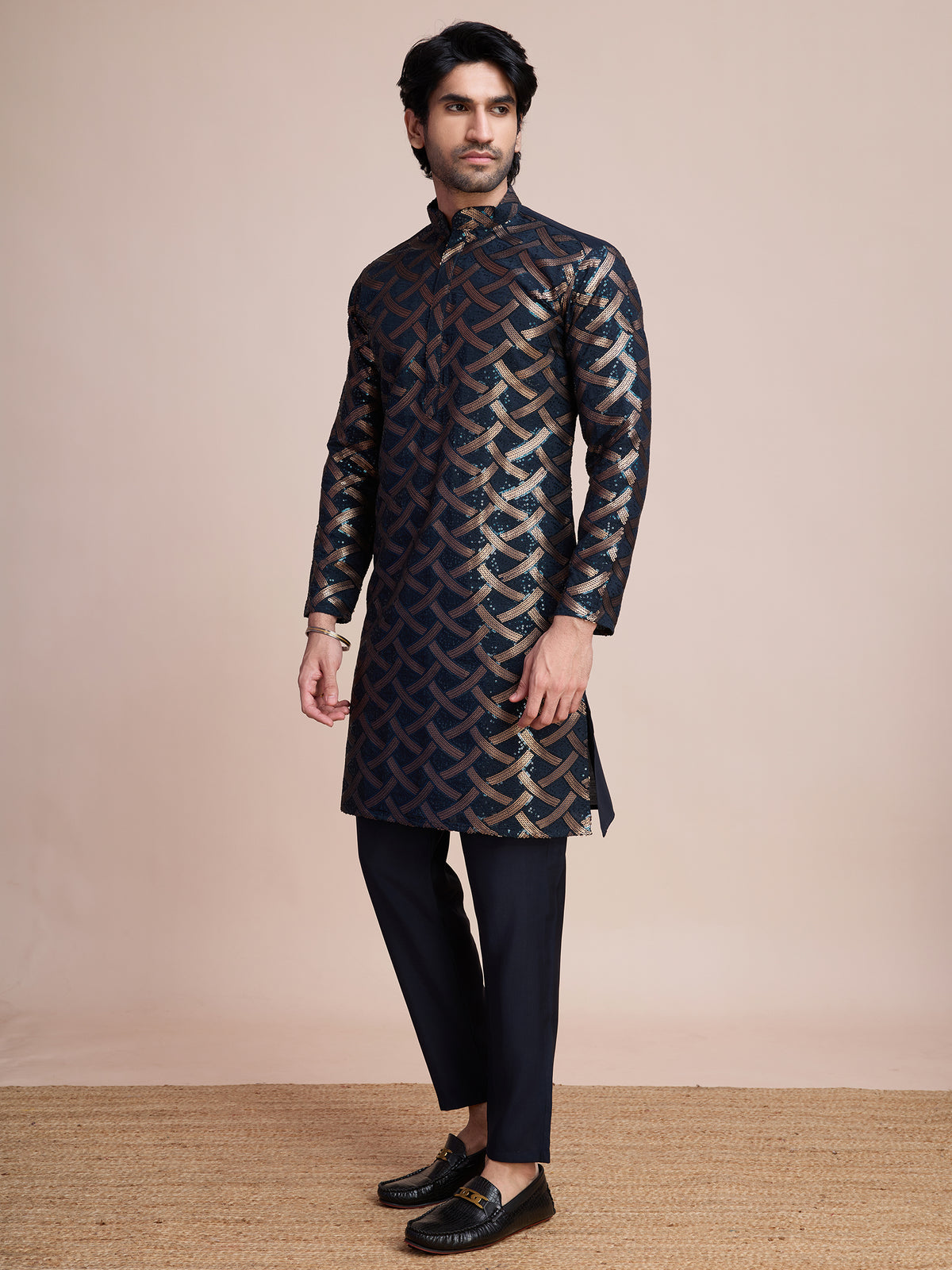 Navy Blue Silk Heavy Embroidered Kurta – Elegant and Eye-Catching