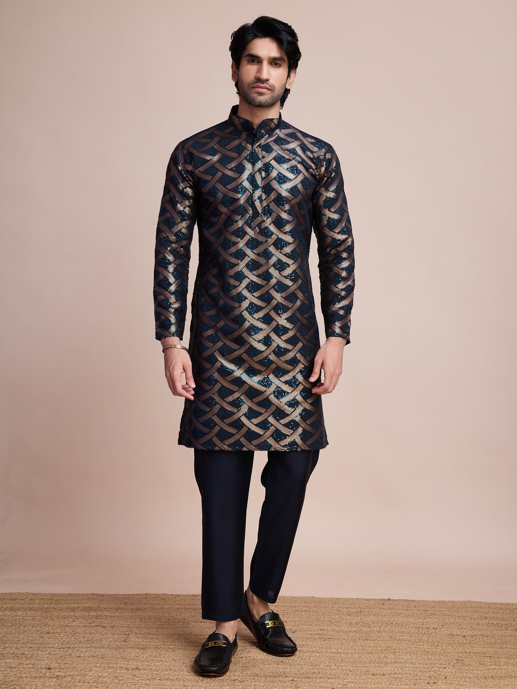 Navy Blue Silk Heavy Embroidered Kurta – Elegant and Eye-Catching