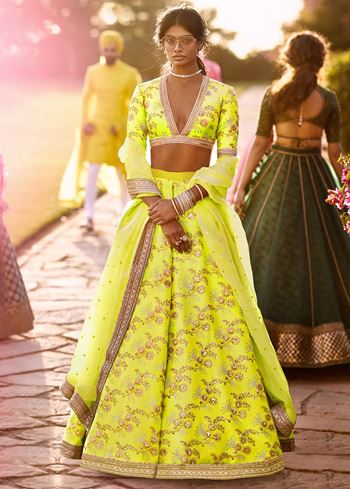 Neon Embroidery Thai Silk Bridal Lehenga Choli
