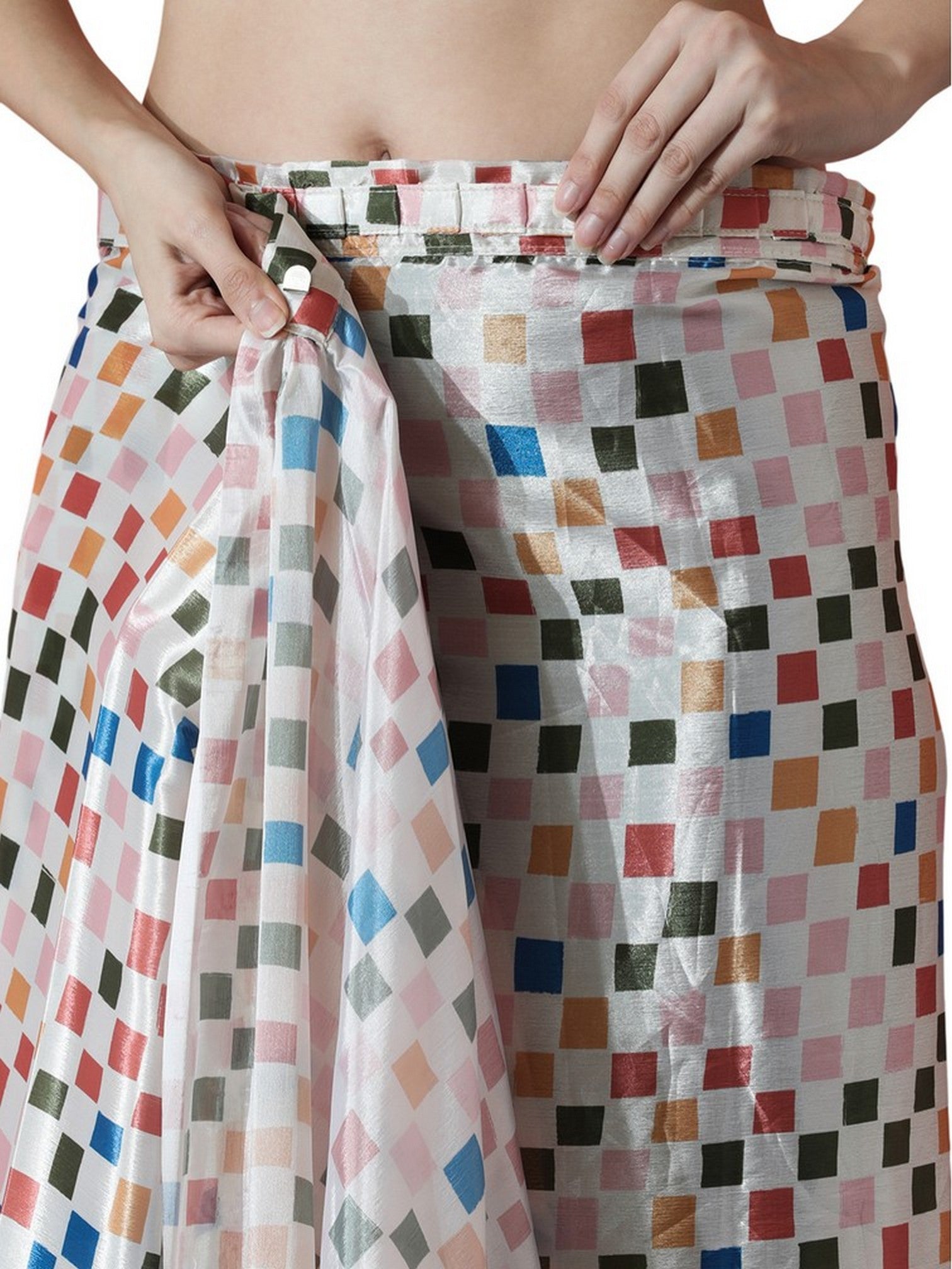 Off White Beautiful Chinon Designer Digital Printed Ready To Wear Ceremonial Saree