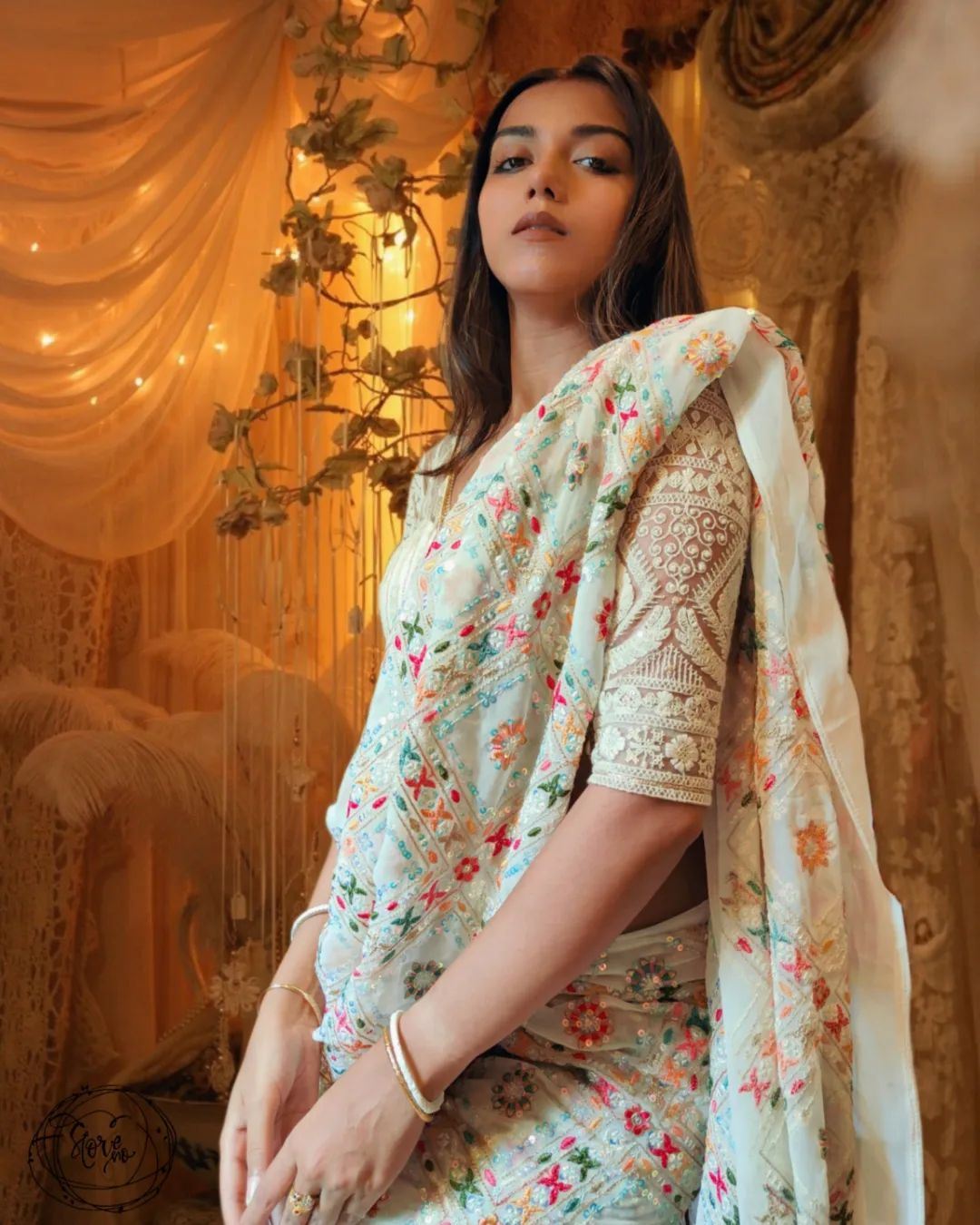 Off White Colour Georgette Embroidery Work Saree