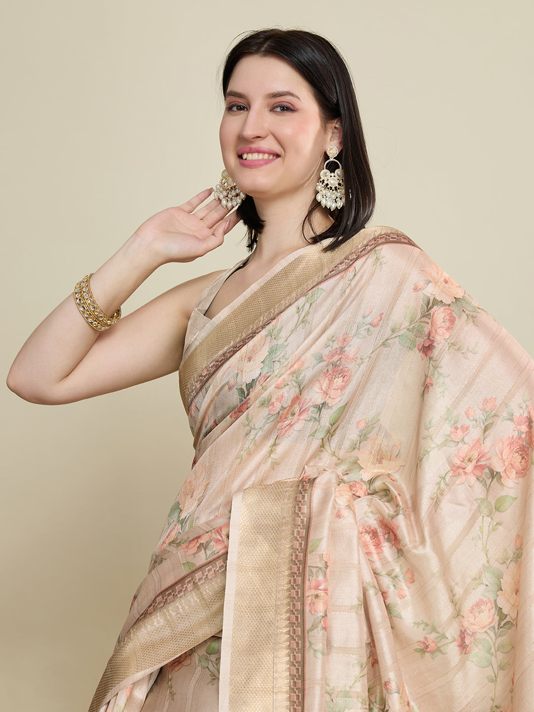 Off White Cotton Woven Border Designer And Printed Ceremonial Saree