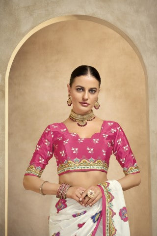 Off White Crepe Silk Position Digital Foil Printed Saree