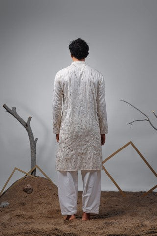Off White Designer Embroidered Viscose Stylish Kurta Pajama
