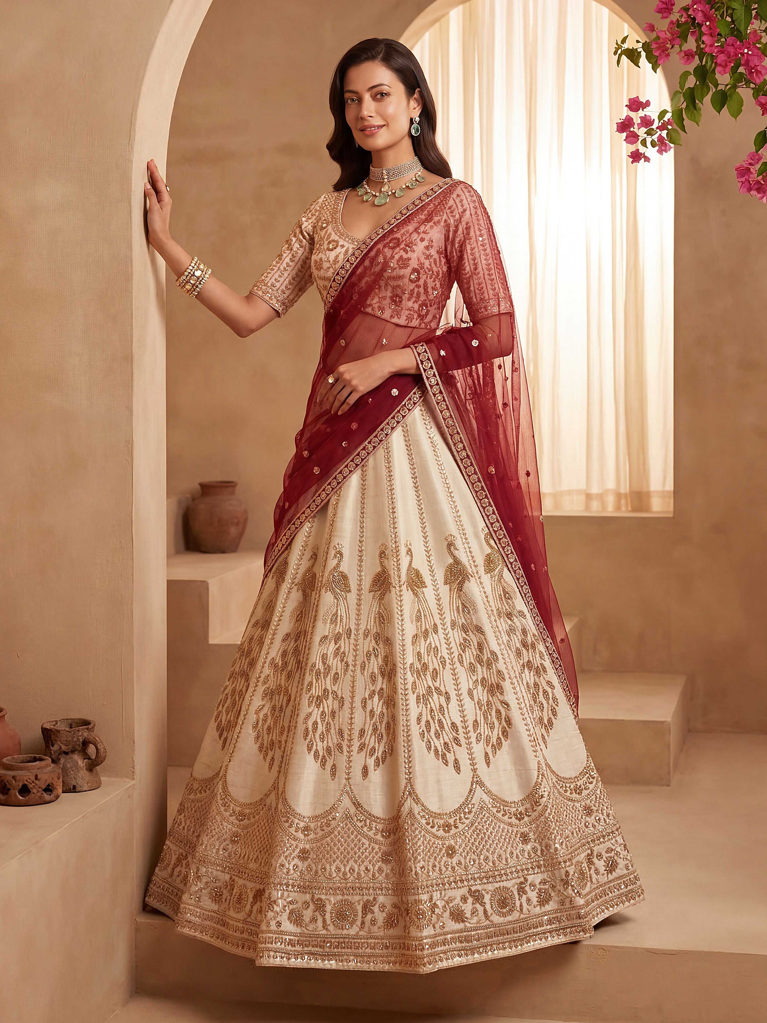 Off White Gadhwal Silk Lehenga Choli With Hand Work With Sequins Heavy Embroidery Work