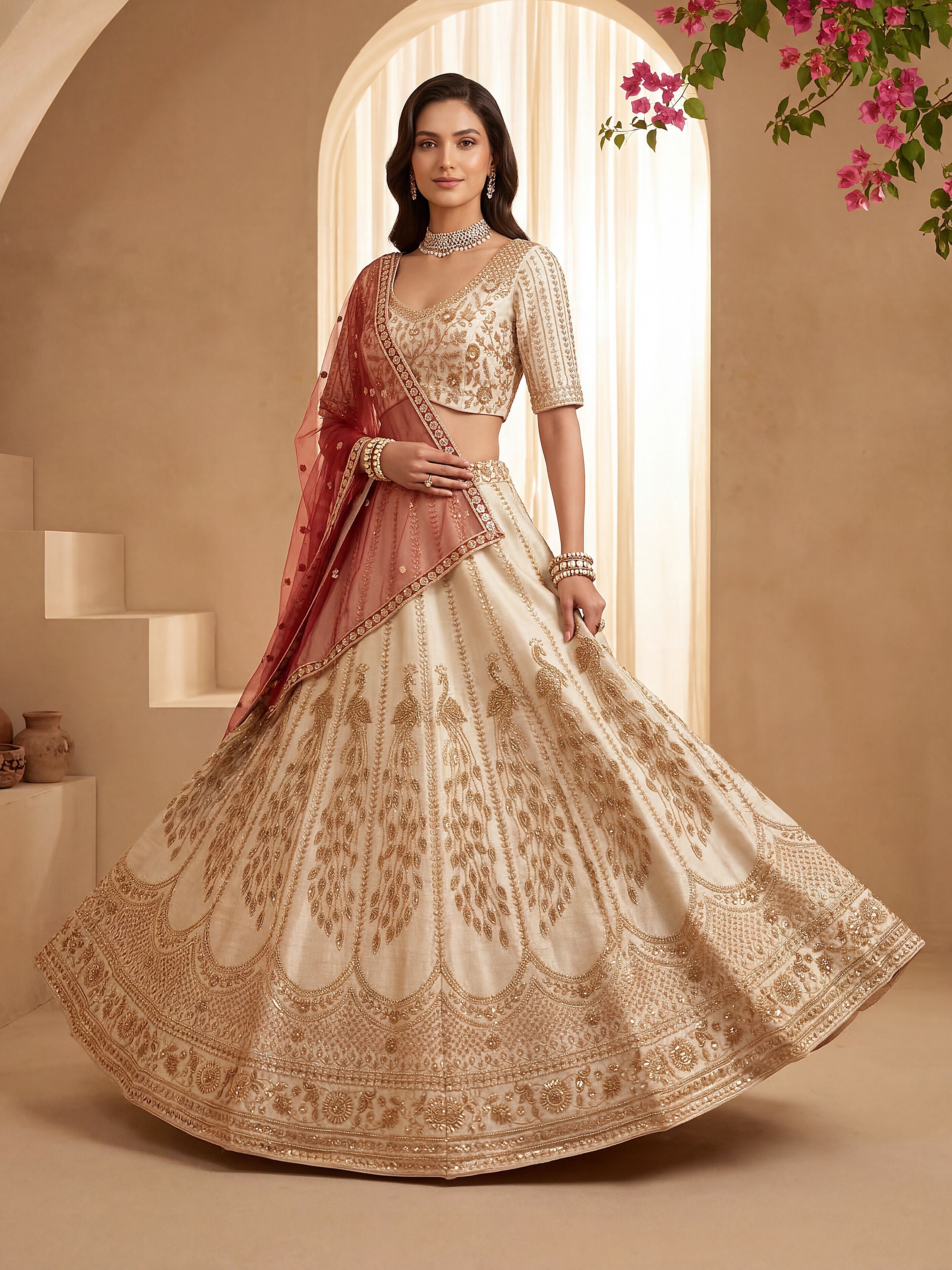 Off White Gadhwal Silk Lehenga Choli With Hand Work With Sequins Heavy Embroidery Work
