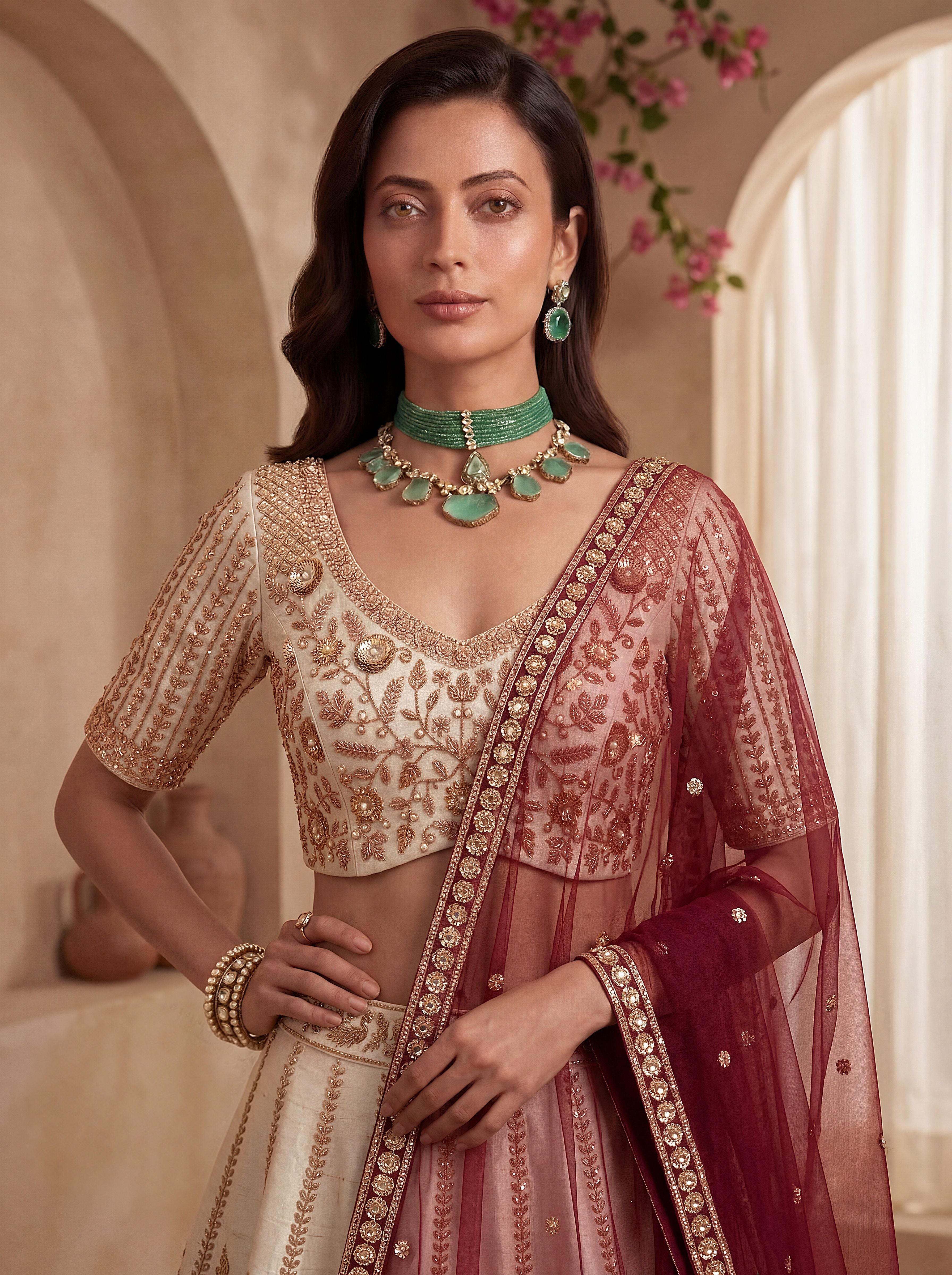 Off White Gadhwal Silk Lehenga Choli With Hand Work With Sequins Heavy Embroidery Work