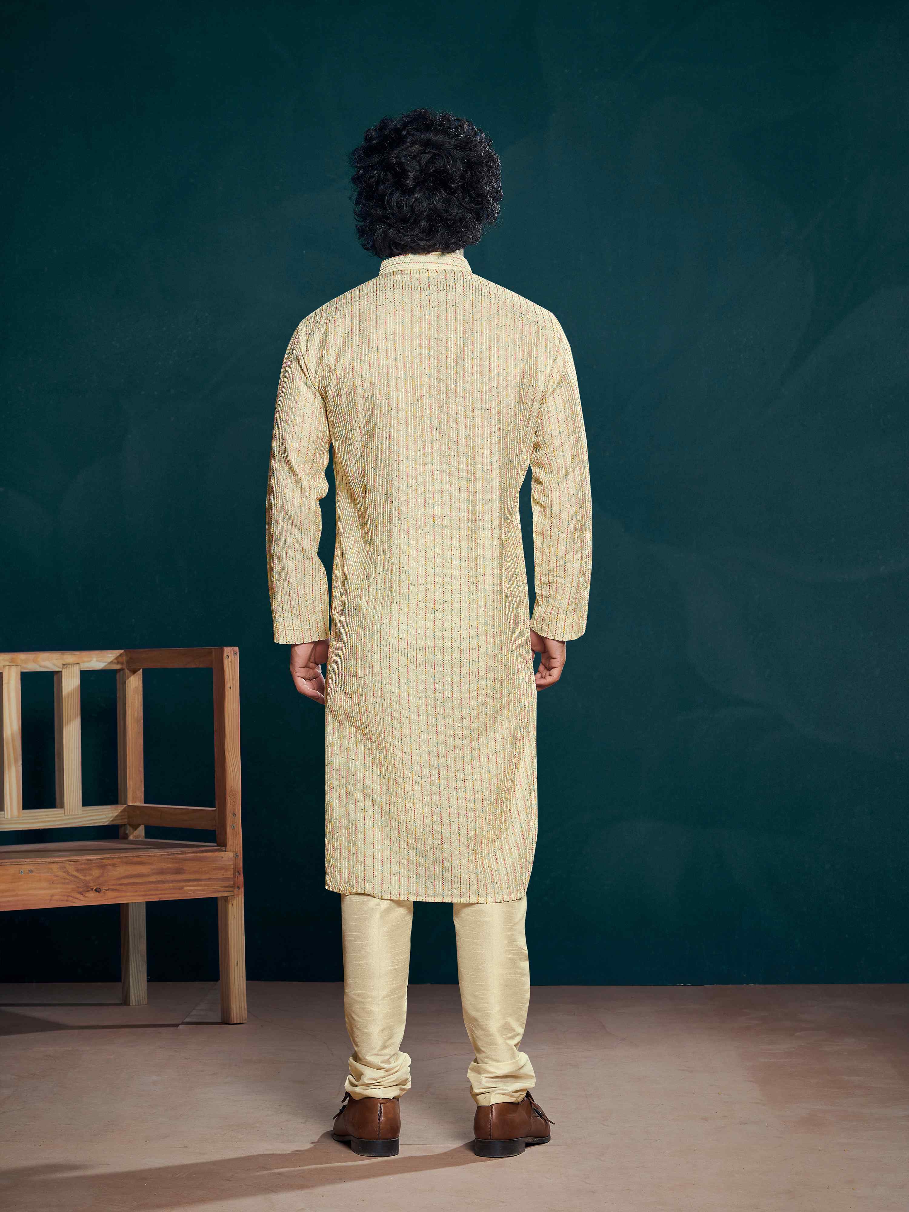 Off White Kurta Payjama with Sequins Embroidery – Minimal Yet Graceful