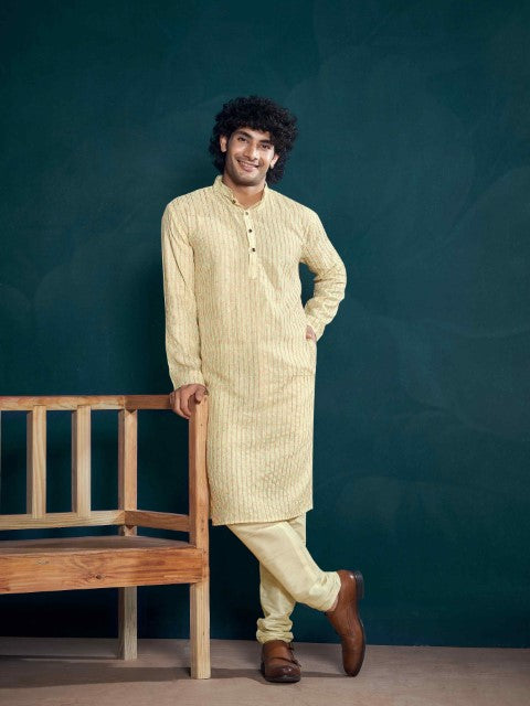 Off White Kurta Payjama with Sequins Embroidery – Minimal Yet Graceful