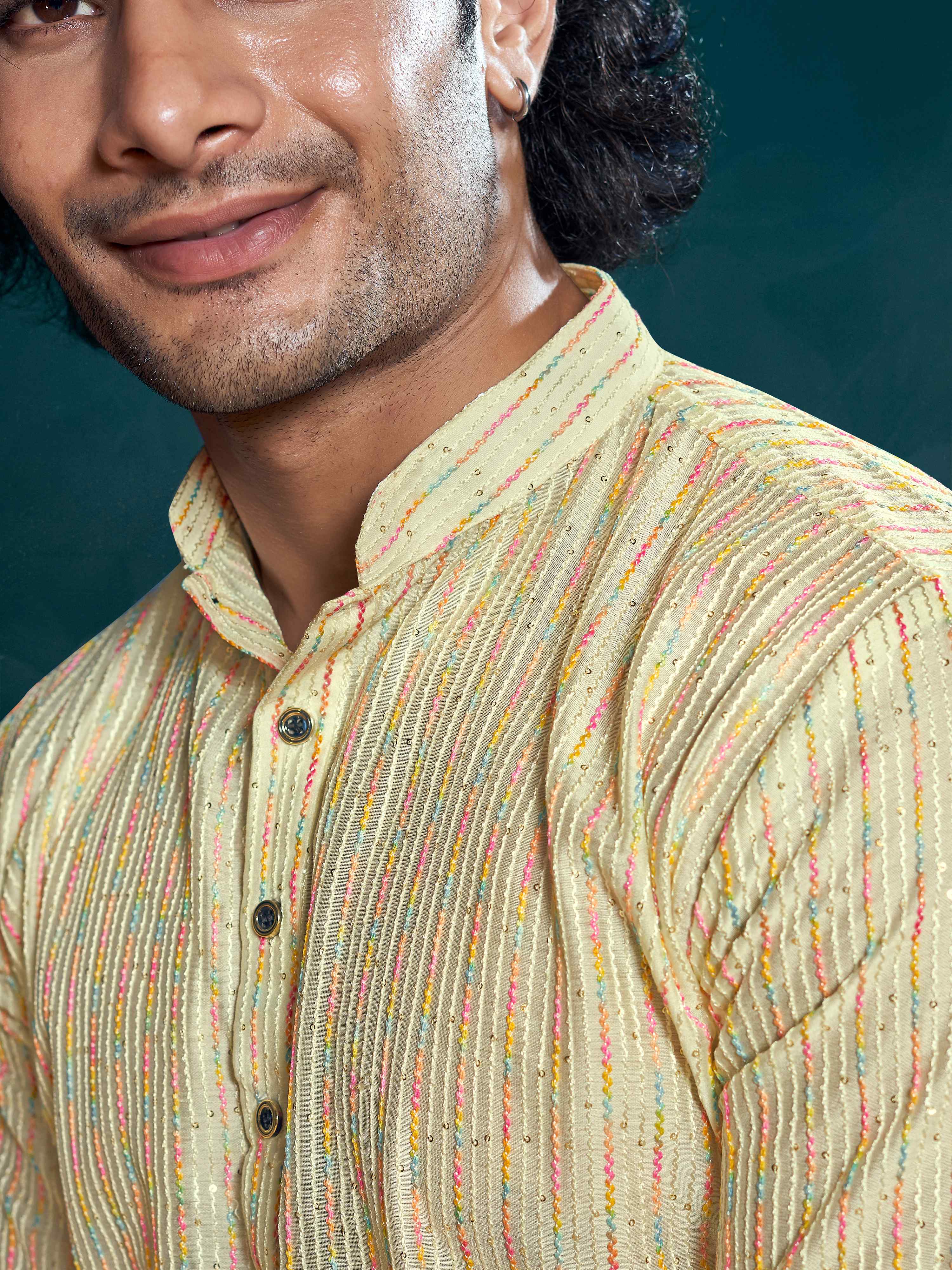 Off White Kurta Payjama with Sequins Embroidery – Minimal Yet Graceful