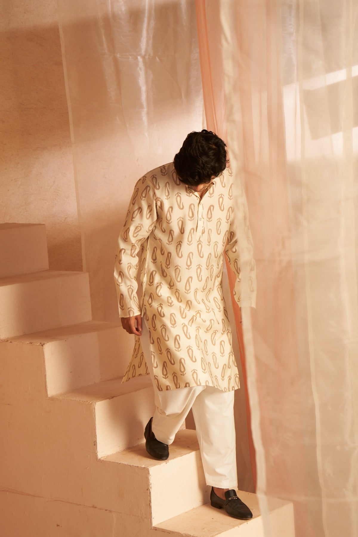 Off White Modal Silk Printed Kurta Payjama – Light and Classy