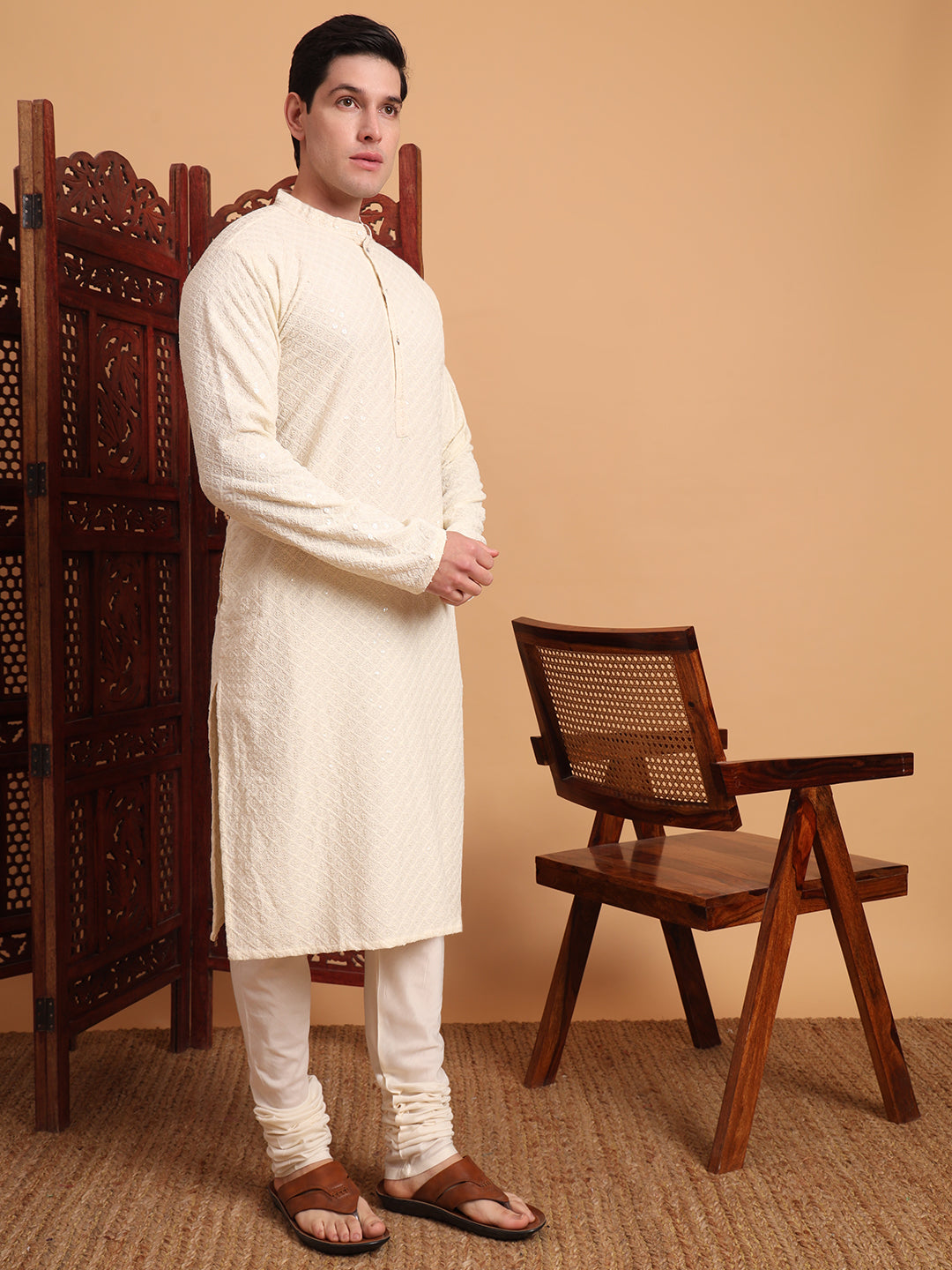 Off White Rayon Chikankari Embroidered Traditional Kurta Pajama