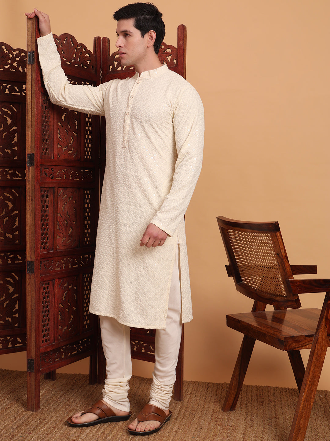 Off White Rayon Chikankari Embroidered Traditional Kurta Pajama