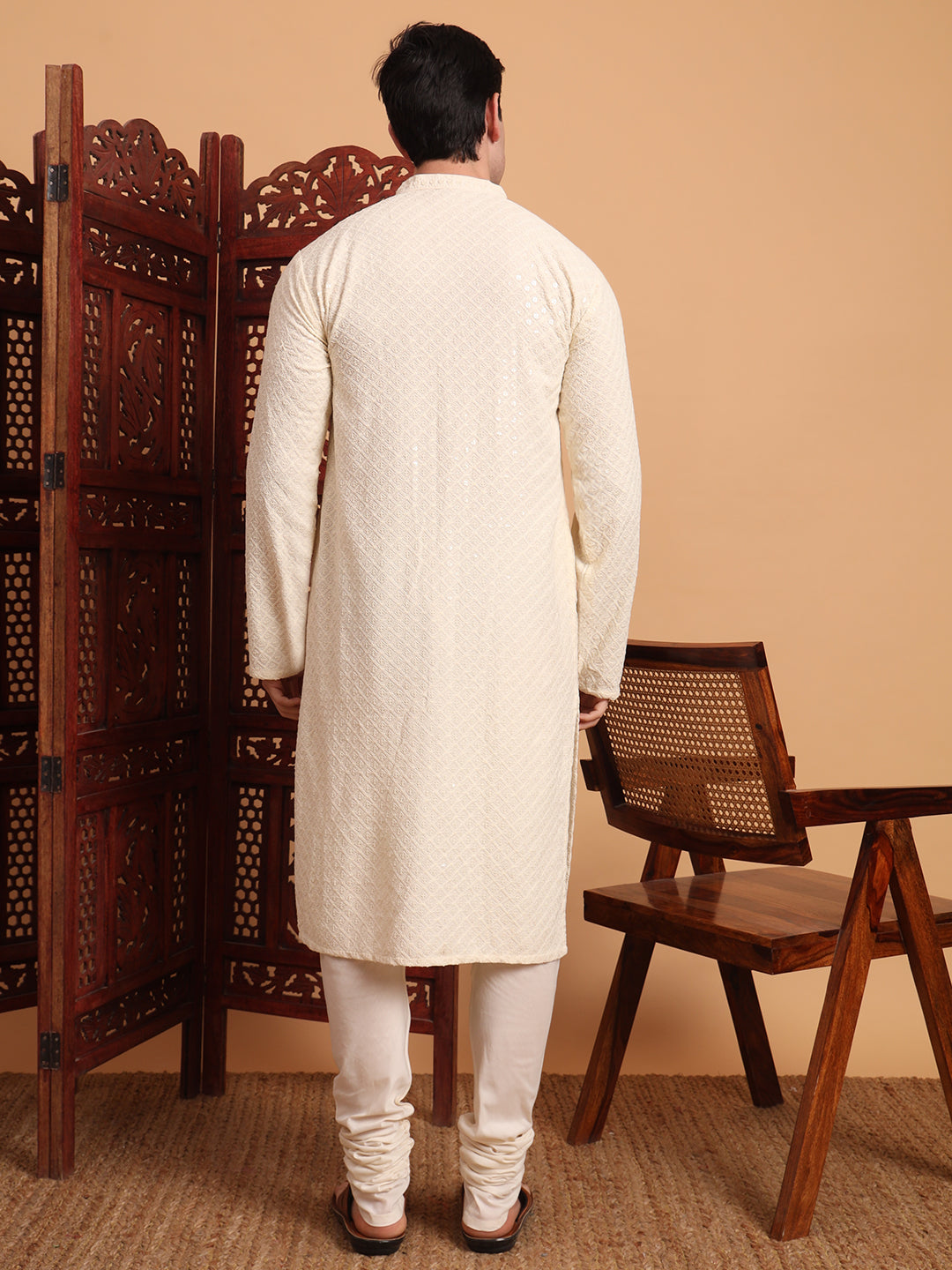 Off White Rayon Chikankari Embroidered Traditional Kurta Pajama